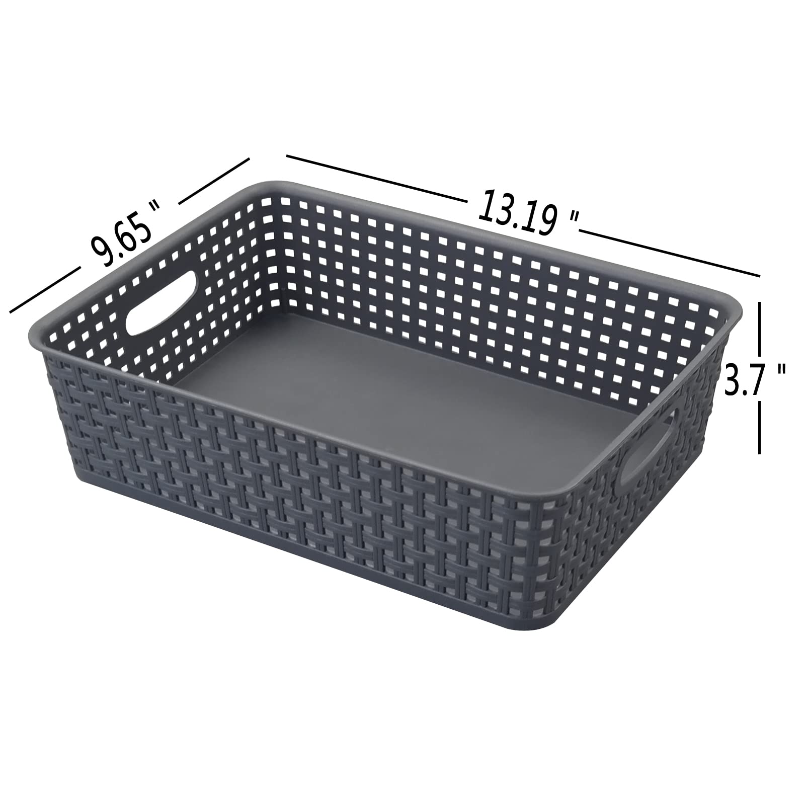 4-Pack Gray Plastic Storage Baskets & Shallow Trays - Organize Paper, Office Supplies & Household Items - Perfect for Desks, Shelves & Bathroom Organization