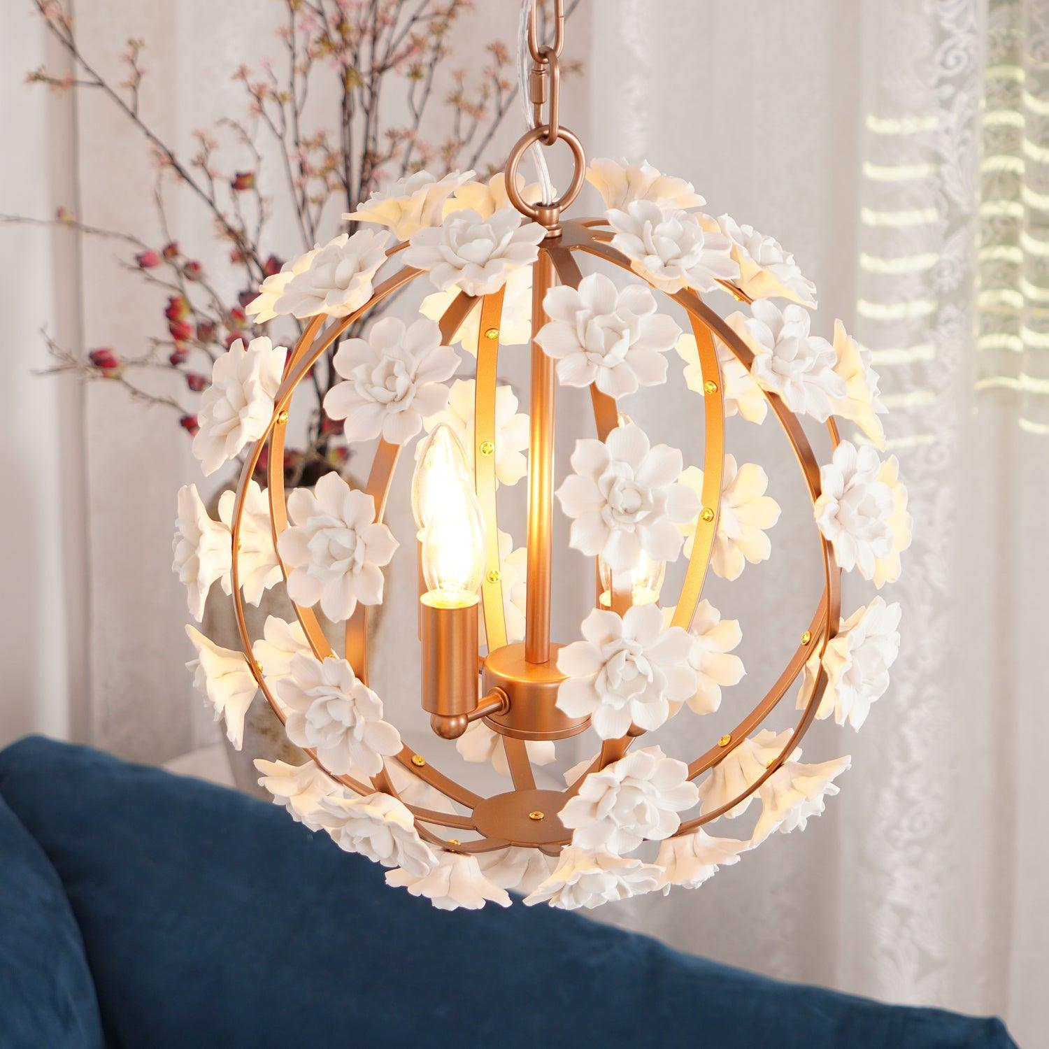 Bianca Floral Orb Chandelier - Elegant Crystal Ceiling Light Fixture for Dining Room, Bedroom & Living Room Decor | Modern Floral Design Lighting for Home & Wedding