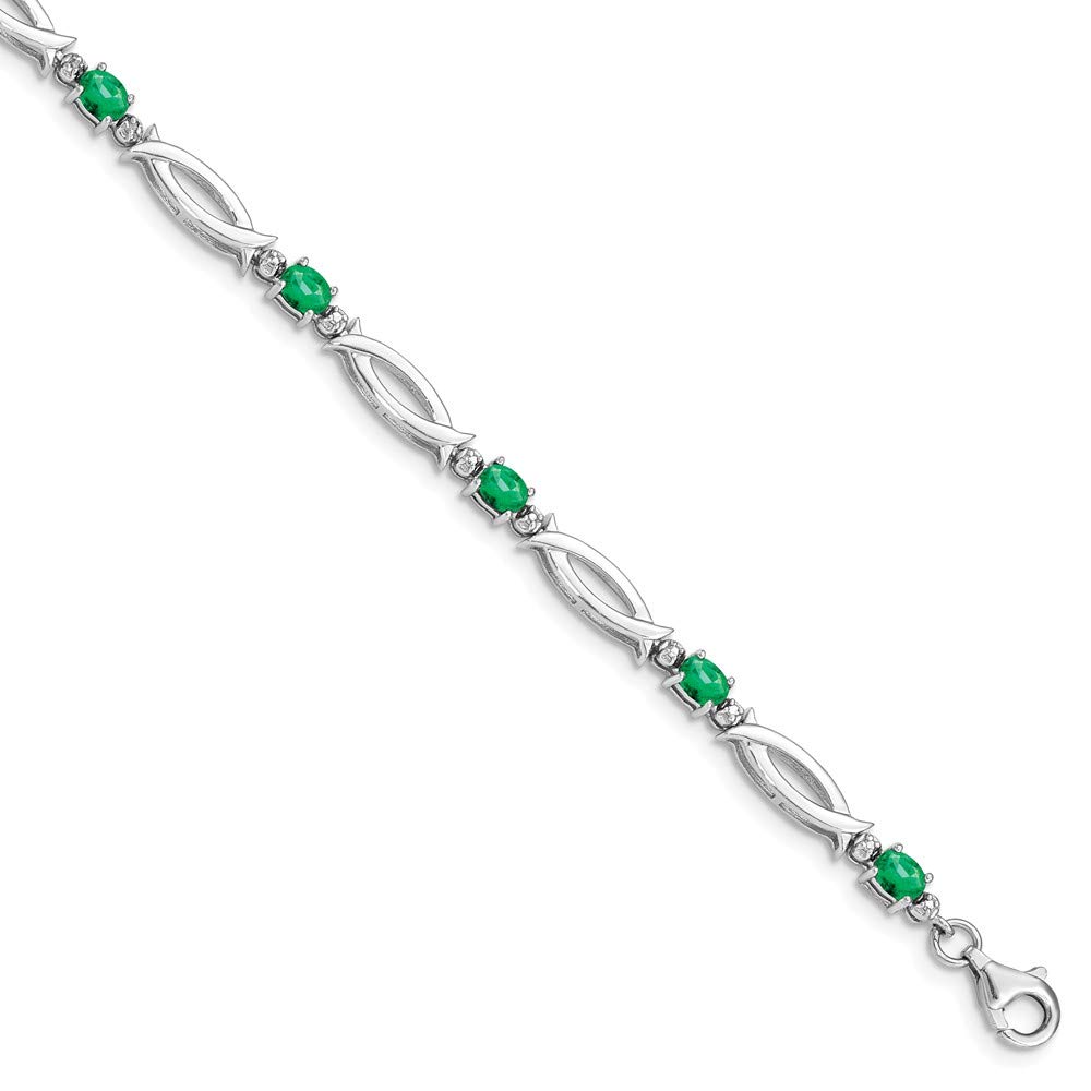 Sterling Silver Rhodium-Plated Emerald & Diamond Bracelet for Women | Elegant Jewelry Gift for Anniversary, Birthday & Special Occasions
