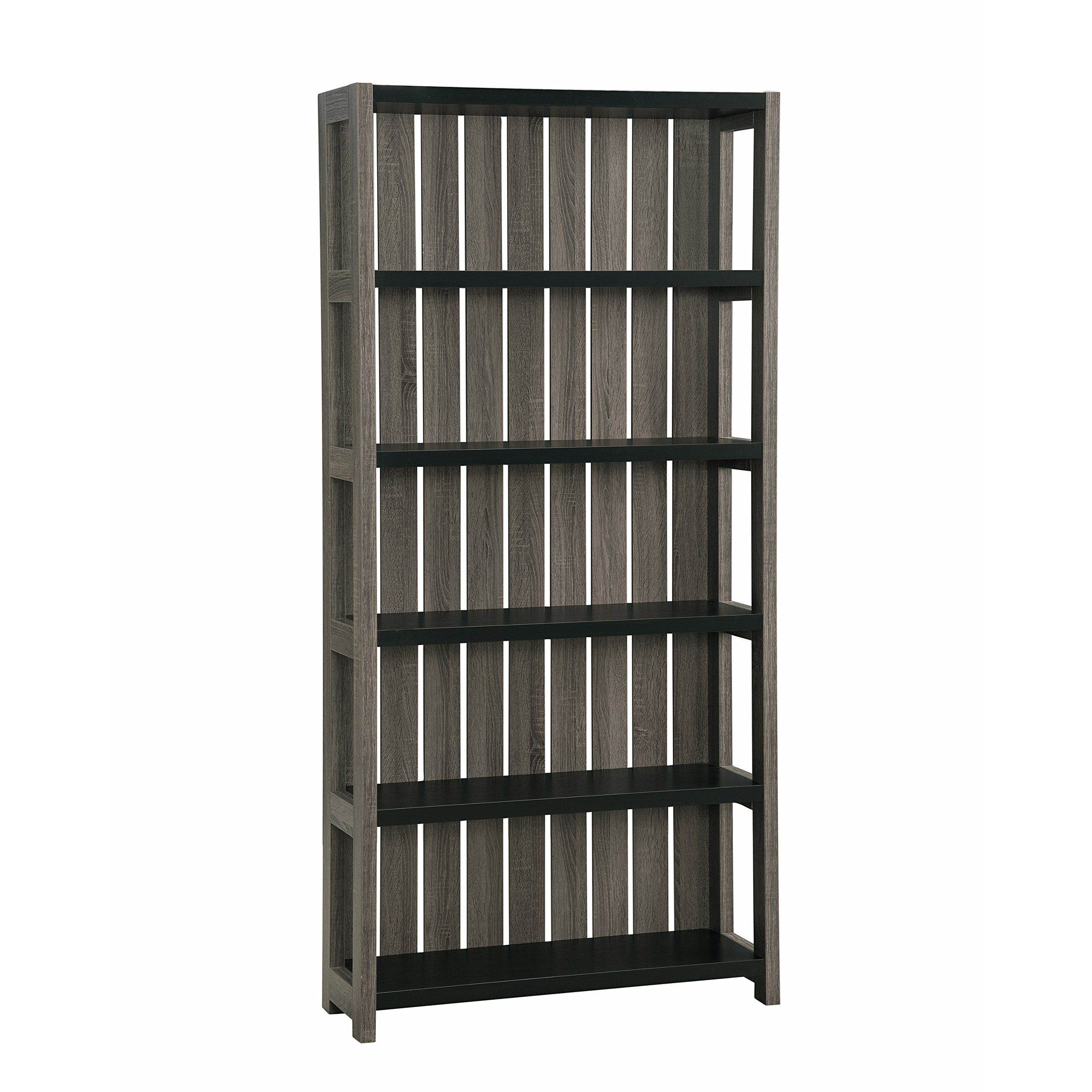 Furniture of America Jolie Rustic Bookcase - Solid Wood Bookshelf with 5 Shelves, Black - Perfect for Living Room, Home Office, and Library Storage