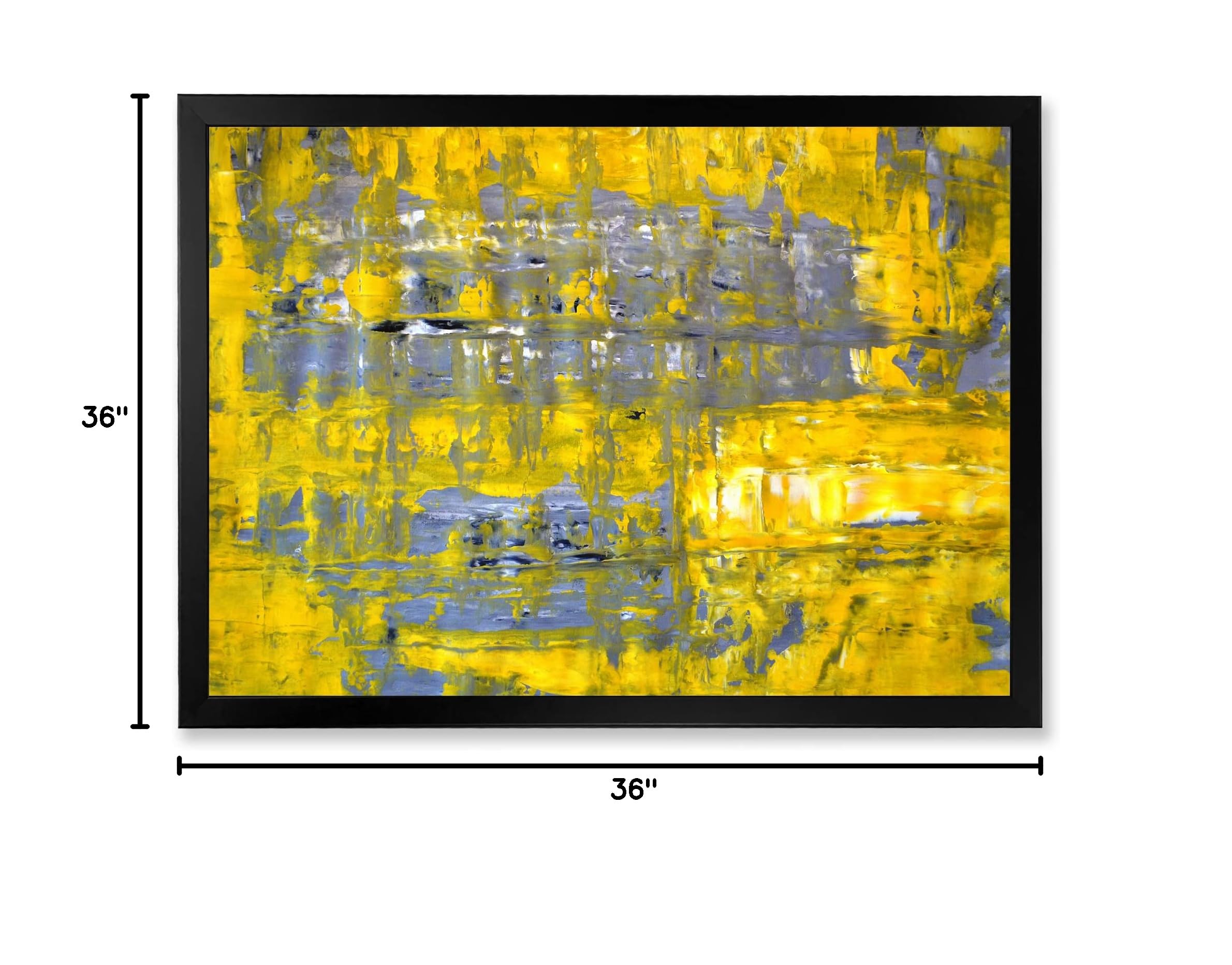 DesignQ Yellow Meets Grey Abstract Art Print - Modern Framed Wall Decor for Living Room, Bedroom & Office - Contemporary Home & Office Wall Art