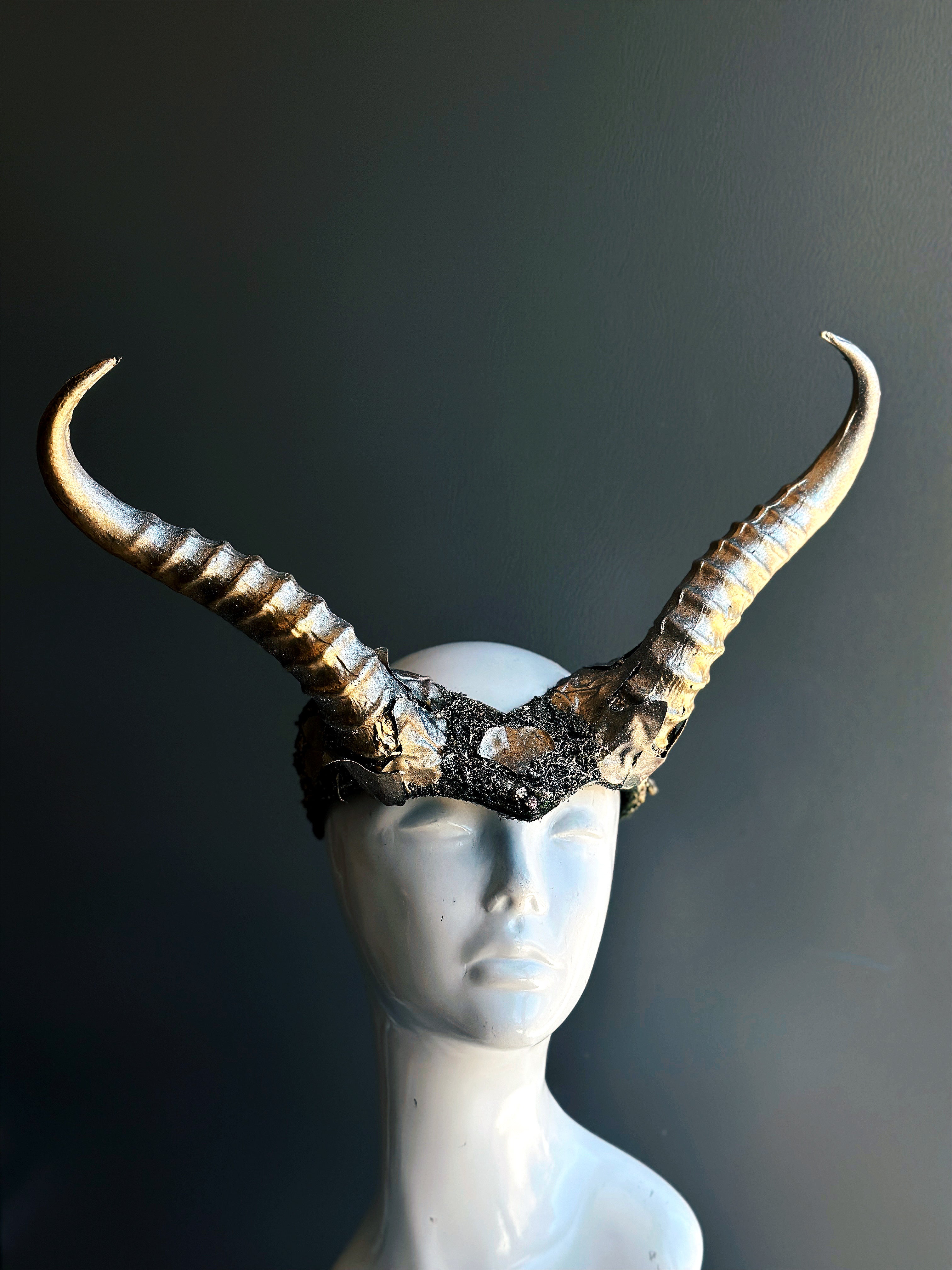 Long Horn Headdress with Gold Glimmer - Native American Inspired Costume Accessory for Festivals, Cosplay, and Themed Parties