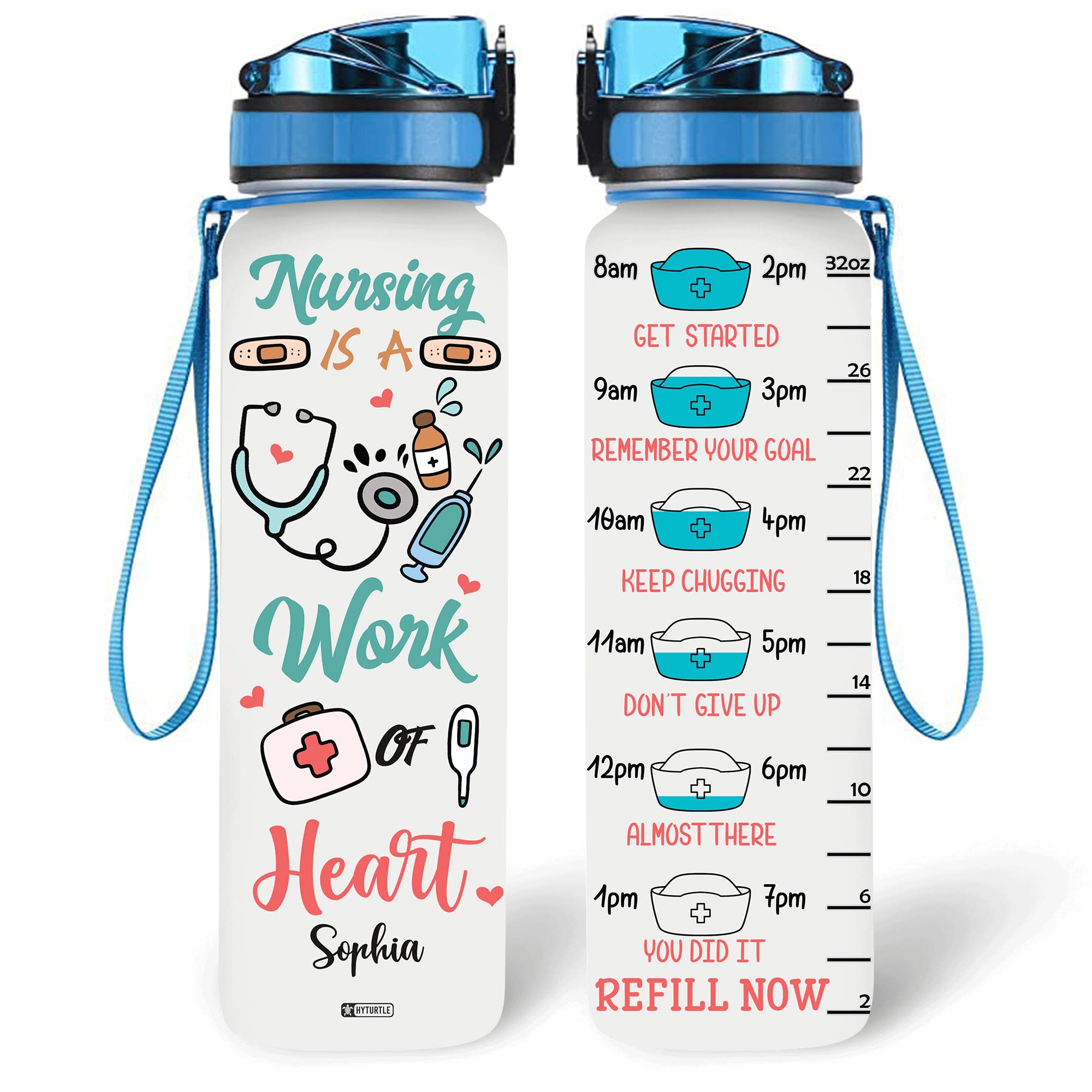 32oz Personalized Motivational Water Bottle with Time Marker - Custom Name Engraved, Ideal Nurse Gift for Birthday & Appreciation - Perfect for Hydration Tracking at Hospital Shifts & Workouts