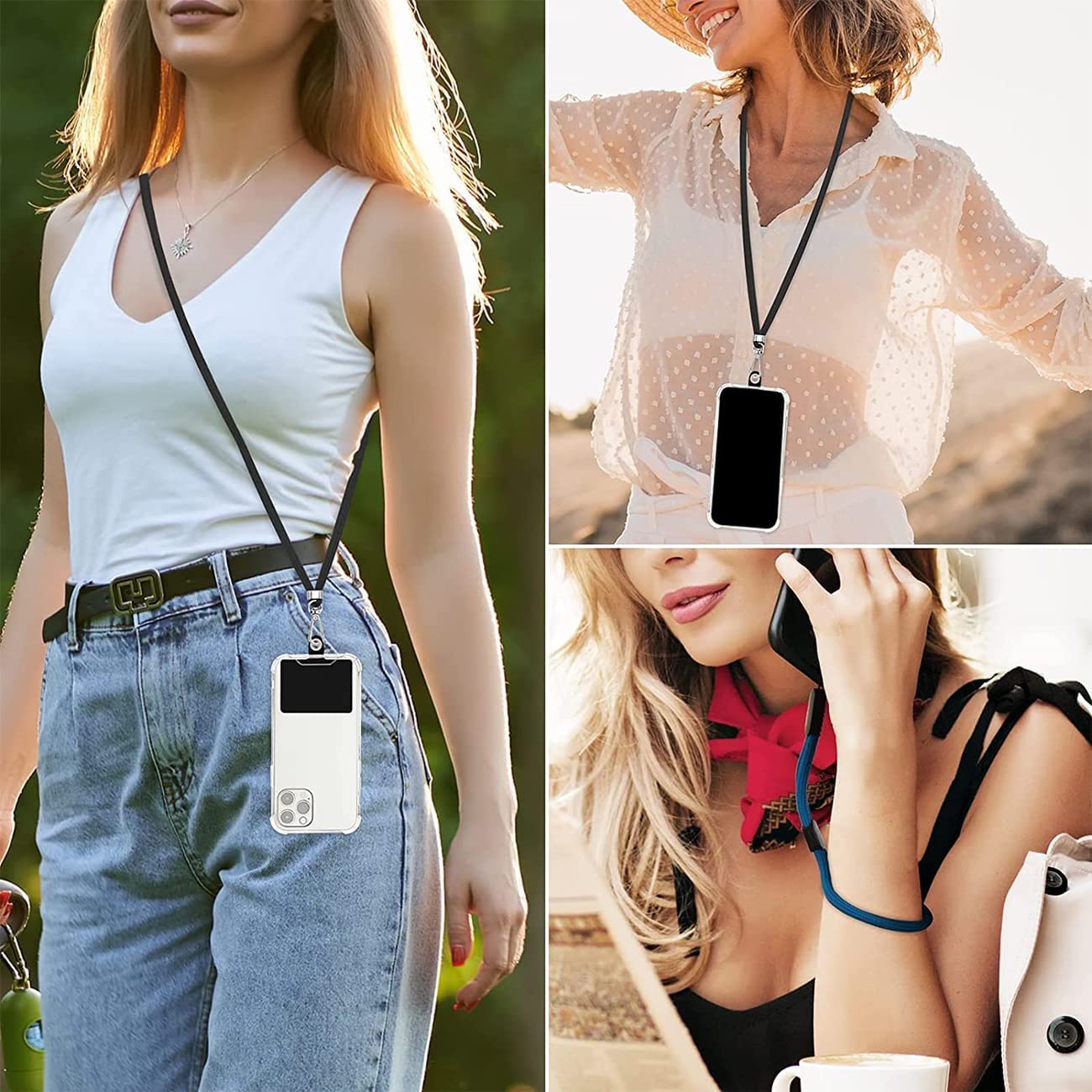 Adjustable Nylon Phone Lanyard Strap - Crossbody Neck & Wrist Strap with 5 Phone Patches - Compatible with Most Smartphones (Red Rainbow) - Perfect for Travel, Work, Concerts & Outdoor Activities