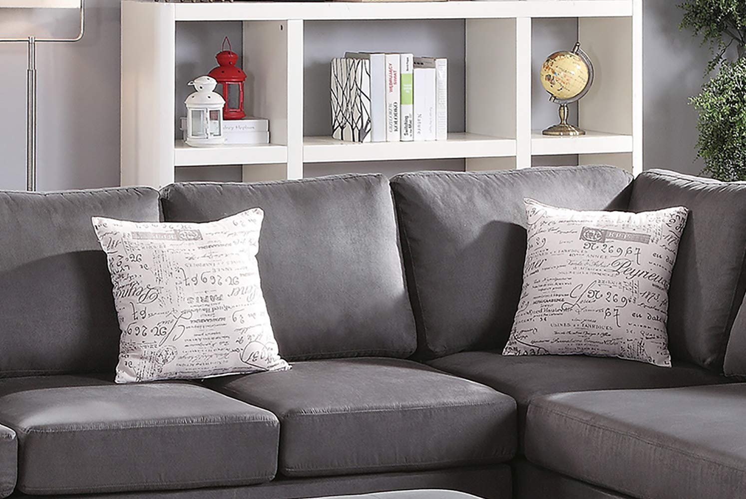 Poundex Grey Sectional Sofa - Modern L-Shaped Couch for Living Room, Family Room & Small Spaces