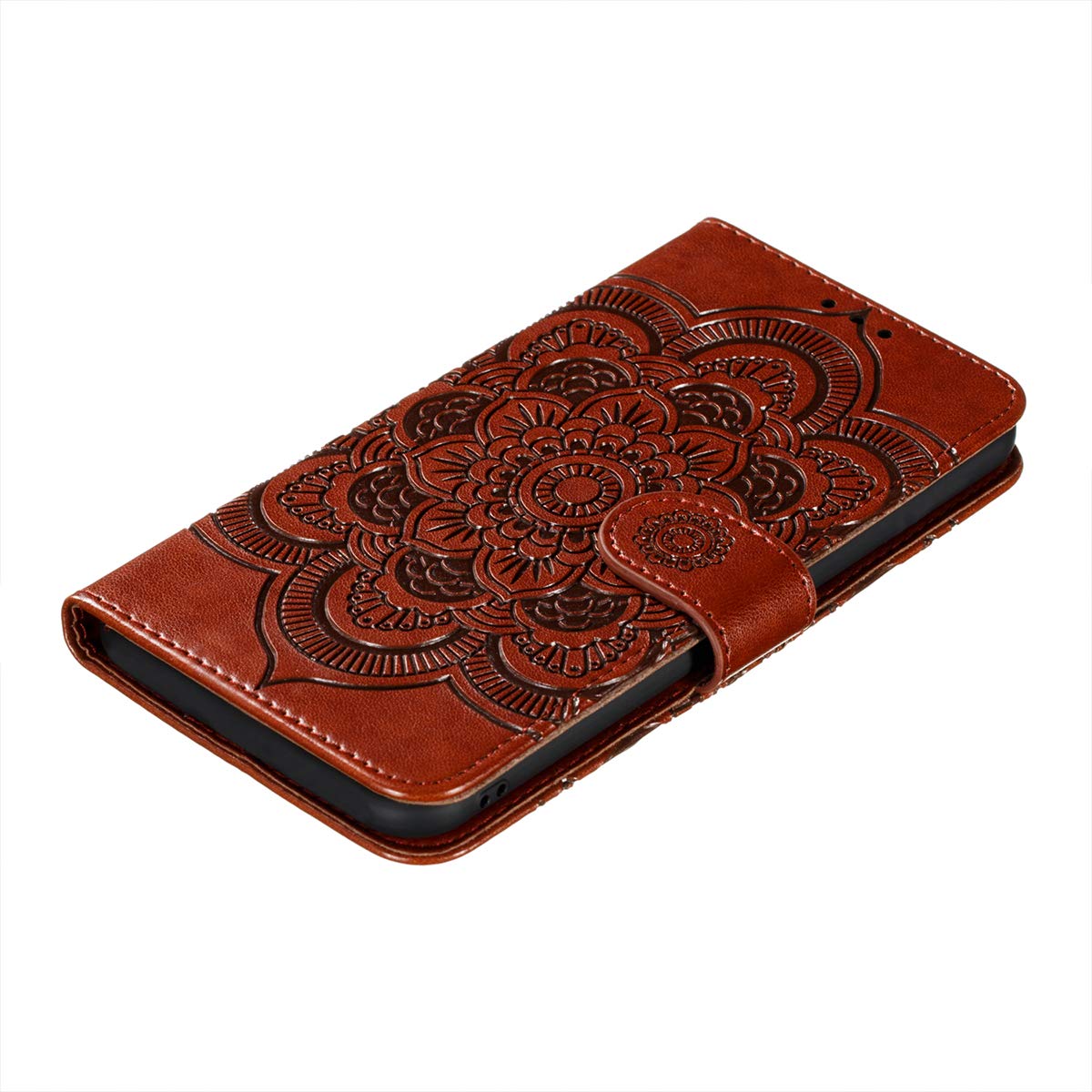 Premium PU Leather Flip Wallet Case for iPhone 13 Pro Max - Shockproof Mandala Embossed Cover with Card Holder & Kickstand | Perfect for Business, Travel & Everyday Protection
