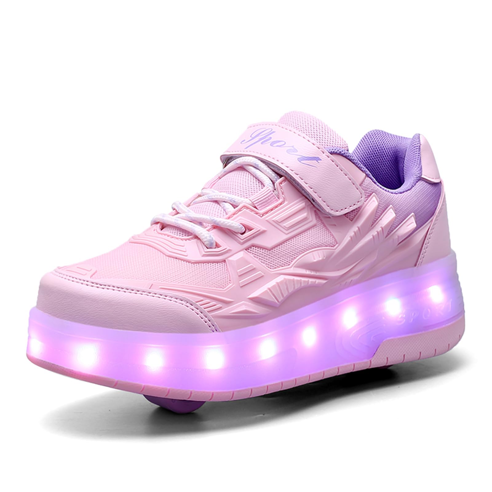 YUNICUS Kids Roller Shoes with LED Lights - Adjustable Heel Wheels for Girls & Boys - Fun Light Up Sneakers for Outdoor Play, Sports & School Activities