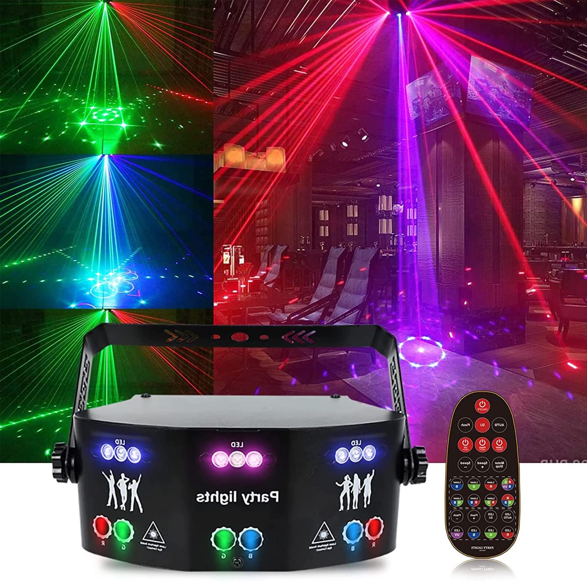 15 Lens DJ Disco Party Lights with 125 DMX-512 Sound Activated Patterns - UV Strobe Stage Lighting for Home, Bar, Wedding & Holiday Shows (Christmas, Birthday, Club Events) - Perfect for Dance Floors & Nightclub Atmosphere