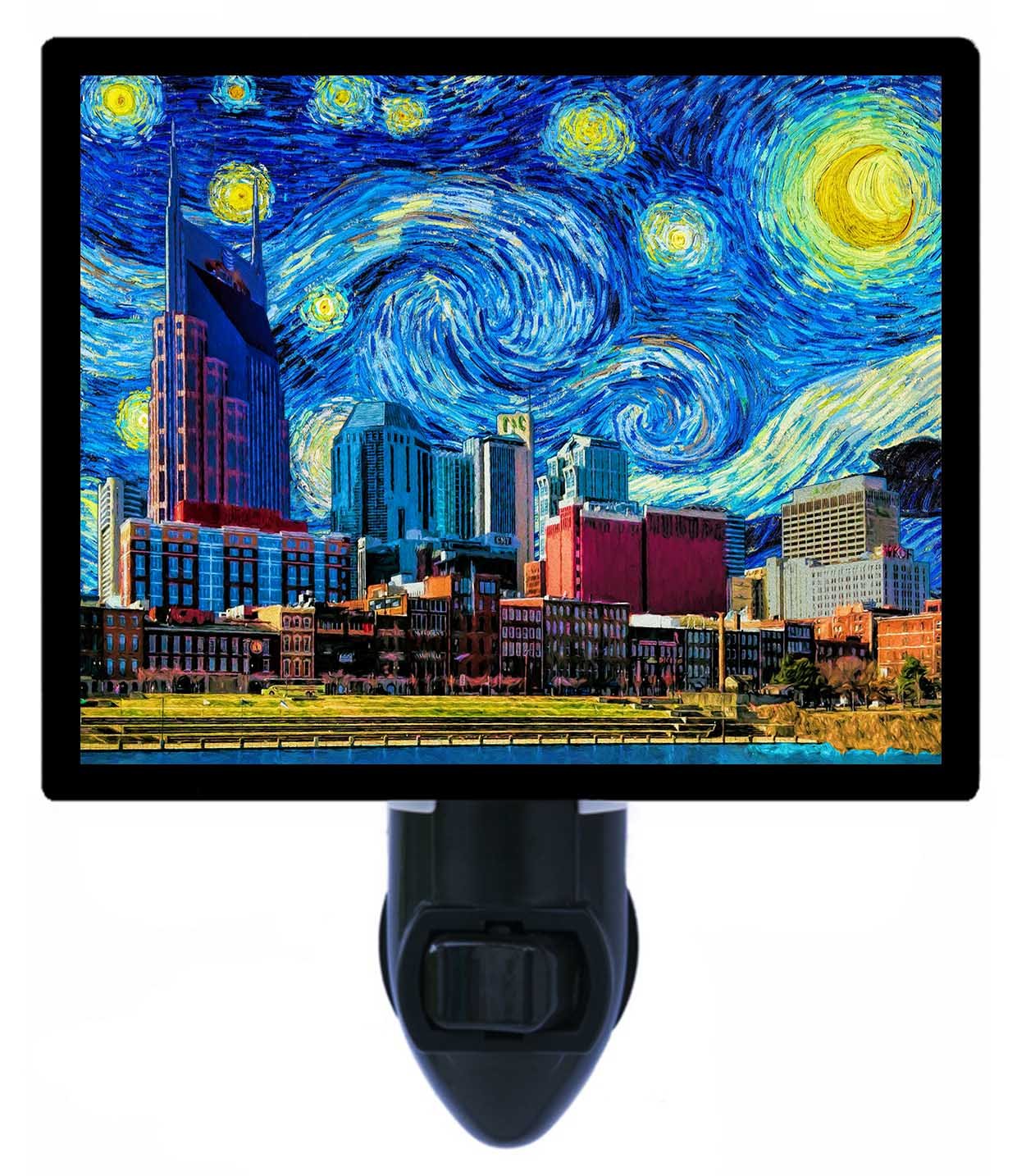 Van Gogh Starry Night Skyline LED Night Light - Nashville Themed Bedroom Decor for Kids & Adults - Perfect for Nighttime Relaxation & Nursery Lighting