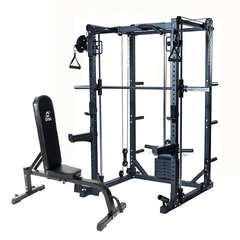 Orbit 3-in-1 Power Rack with 85LB Weight Stack & Adjustable Bench - Home Gym Equipment for Strength Training & Full-Body Workouts
