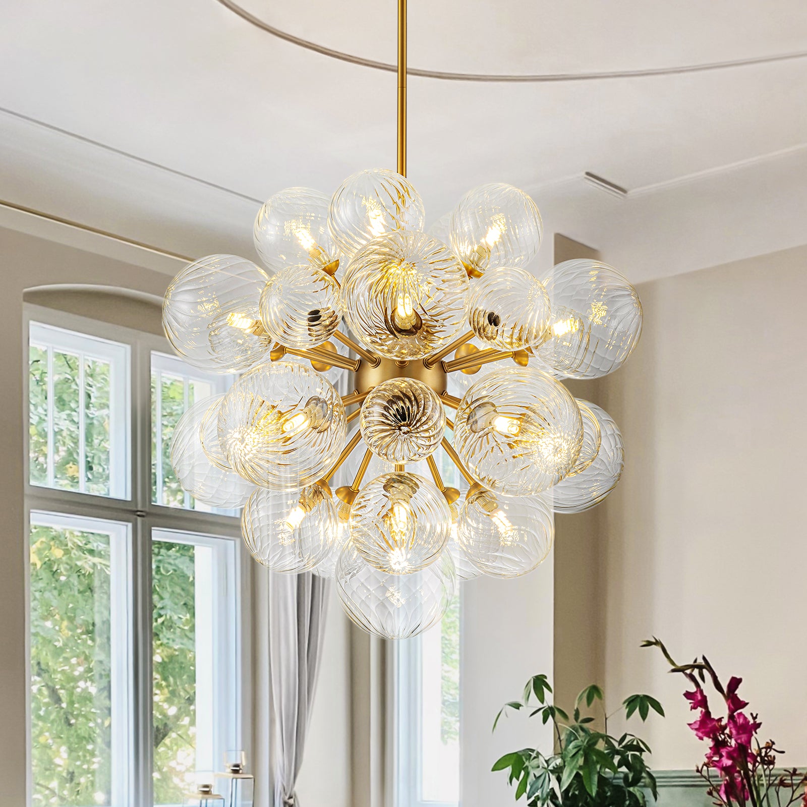 Glowlings 21-Light Modern Gold Swirled Glass Sputnik Chandelier - 24