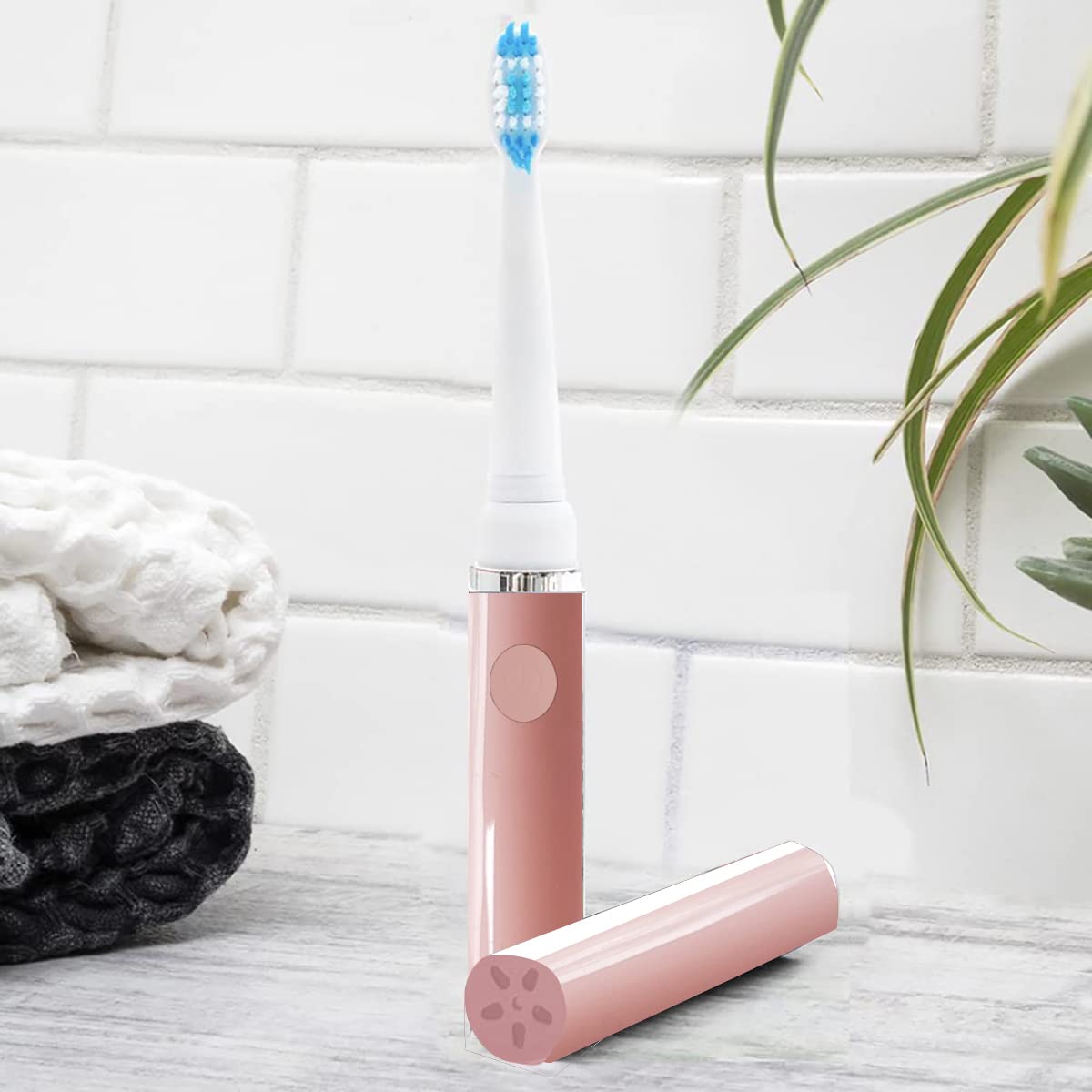 Pop Sonic Electric Toothbrush for Kids & Travel - Pastel Pink, 2 Speed Modes (15,000-30,000 RPM), AAA Battery Powered with Dupont Nylon Bristles | Perfect for Home, School & Family Trips