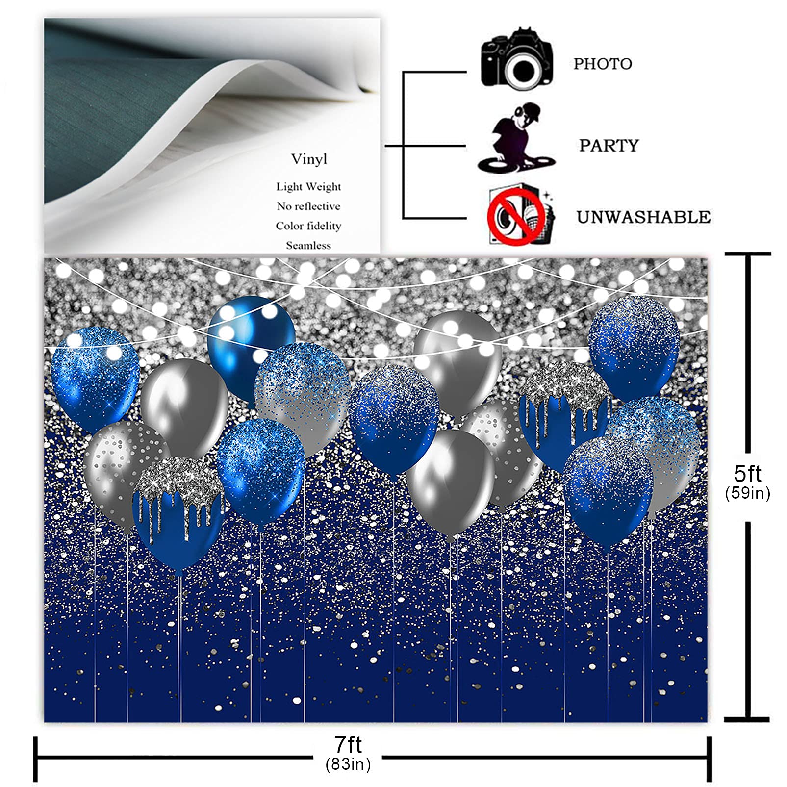 Royal Blue Glitter Backdrop - 7x5ft Sparkling Blue & Silver Photography Background for Birthday, Wedding, Prom, Graduation Parties | Perfect for Photo Booths, Balloon Decor & Event Decorations