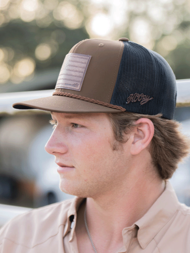 Hooey 2510T BRBK Liberty Roper 6-Panel Trucker Hat with Leather Patch - Brown Western Style Baseball Cap for Men - Perfect for Rodeo, Outdoor Adventures & Casual Wear