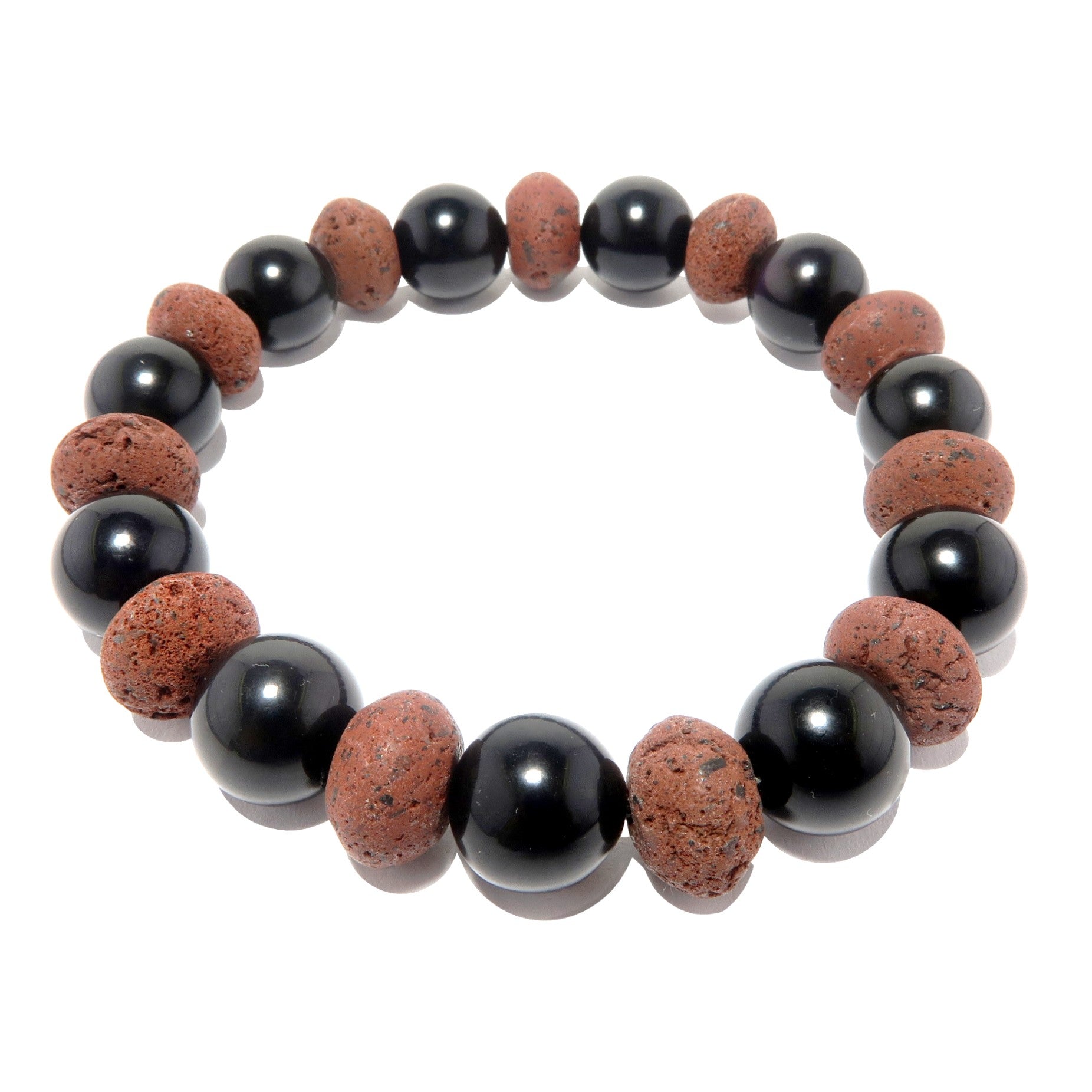 Black Obsidian Bracelet & Red Lava Essential Oil Diffuser - Healing Crystal Jewelry & Aromatherapy for Stress Relief, Meditation & Spiritual Protection