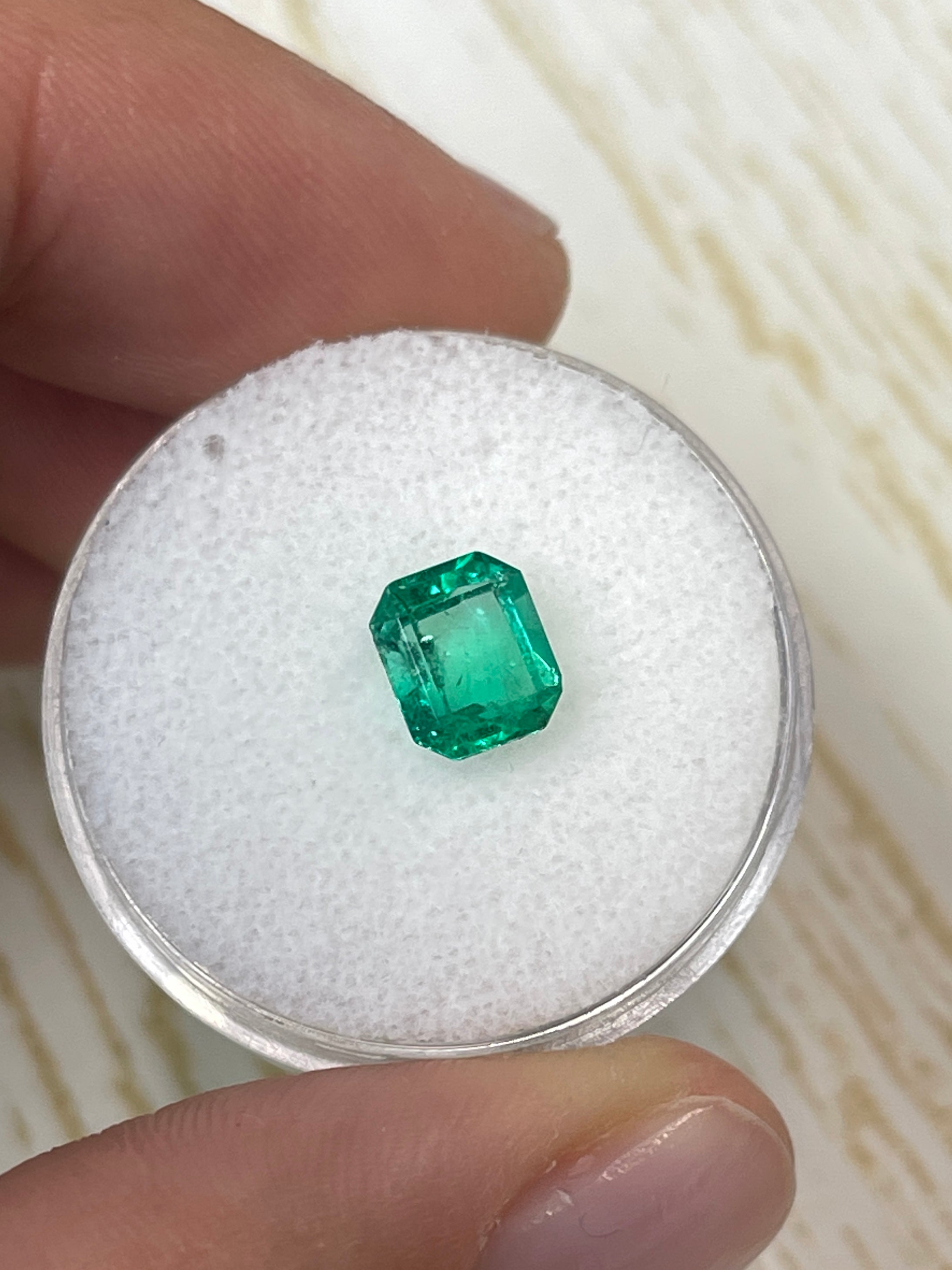 1.20 Carat 7x6mm Yellowish Green Natural Loose Colombian Emerald Gemstone - Emerald Cut for Jewelry Making, Engagement Rings & Fine Collections