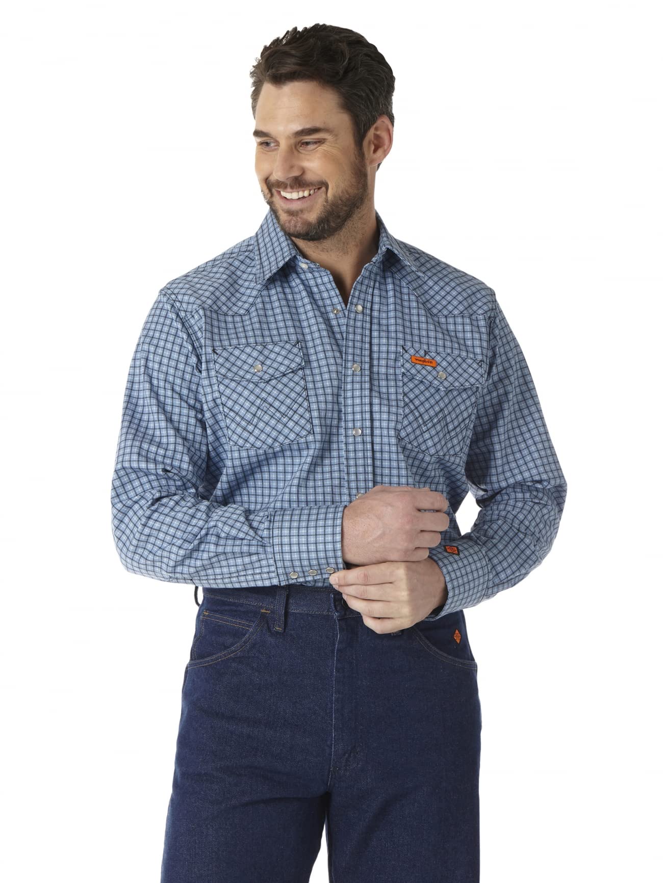 Wrangler Riggs FR Flame Resistant Work Shirt for Men - Western Style Long Sleeve Snap Front Shirt with Two Pockets | Durable Safety Shirt for Construction, Oilfield & Outdoor Work
