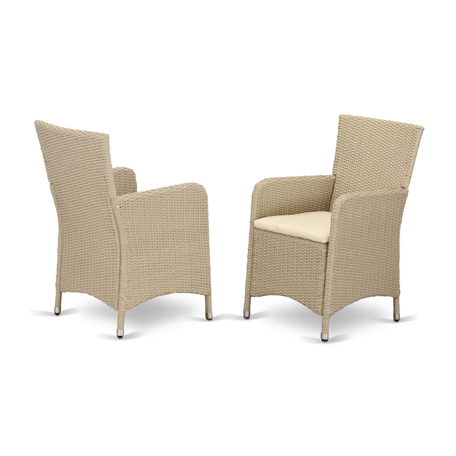 East West Furniture HLUC153V Luneburg Patio Bistro Wicker Dining Chairs with Cushion, Set of 2, Cream - Outdoor Garden, Balcony, and Poolside Seating for Relaxing and Entertaining