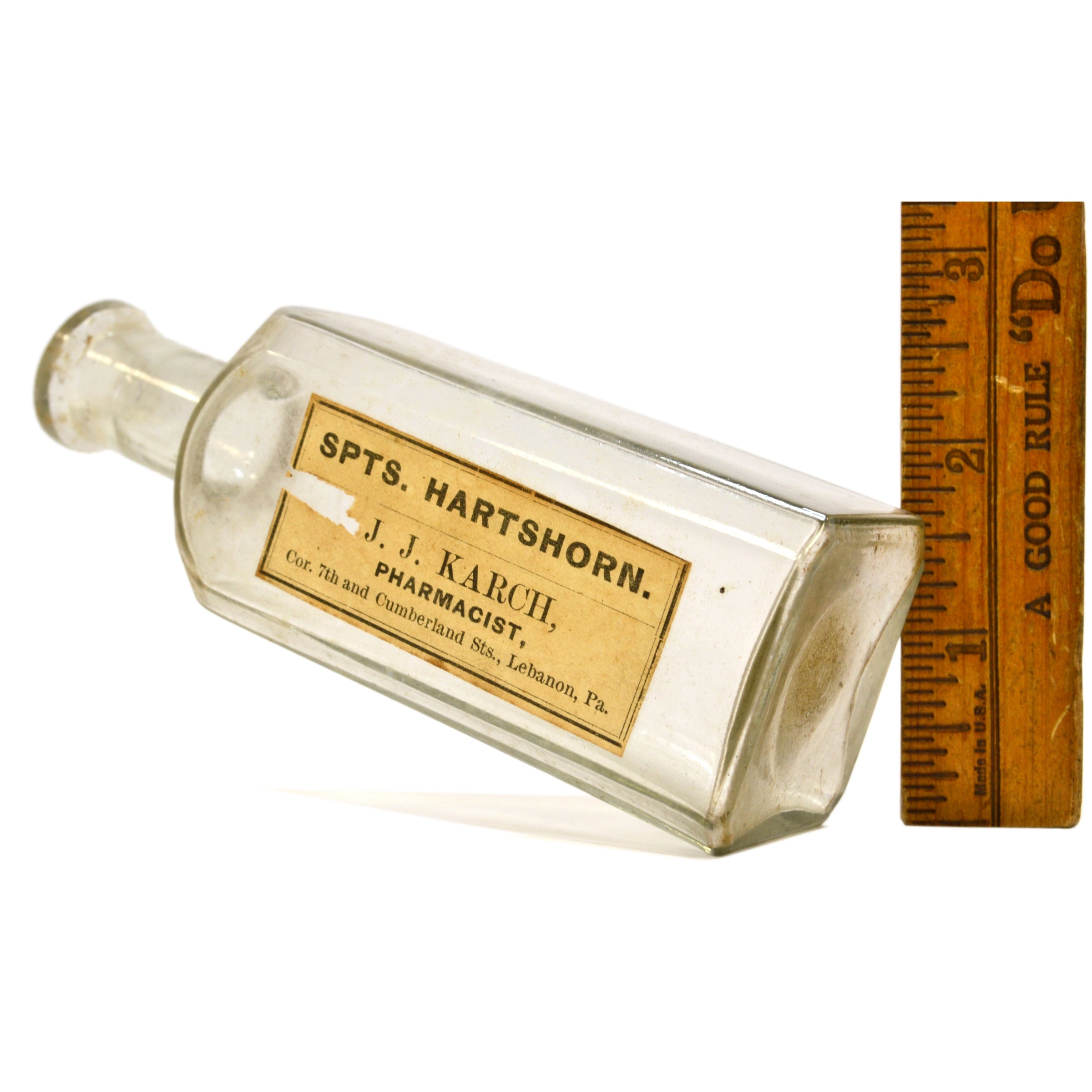Antique Hartshorn Medicine Bottle by Pharmacist J.J. Karch Lebanon PA - Rare Vintage Apothecary Collectible - Perfect for Home Decor, Pharmacy Museum Display & Historical Collections