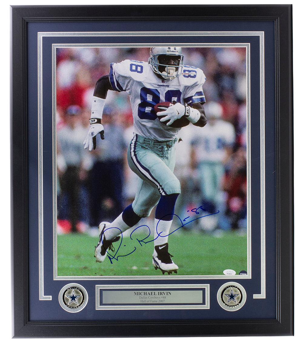 Michael Irvin Autographed Dallas Cowboys 16x20 Framed Photo with JSA Certificate - Perfect for Sports Memorabilia Collectors and Cowboys Fans