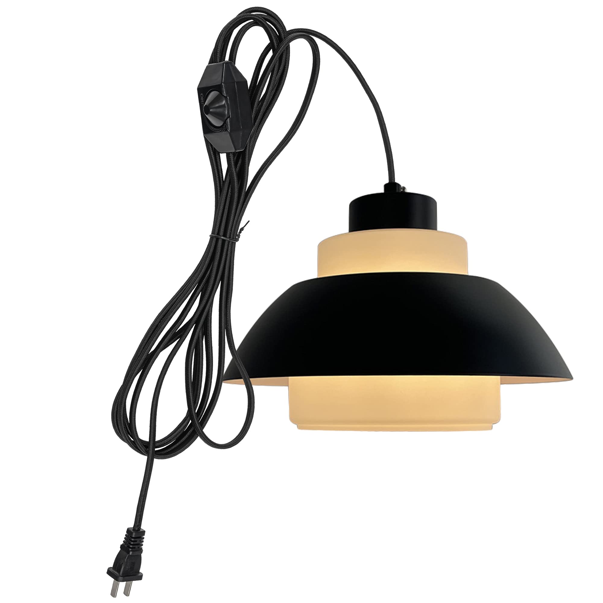 Nordic Minimalist Acrylic Handle Pendant Light with 20ft Plug-in Cord & UL Dimmer Switch - Macaron Black Loft Style Lampshade (Bulbs Not Included) - Perfect for Living Room, Bedroom, or Dining Room Lighting Decor
