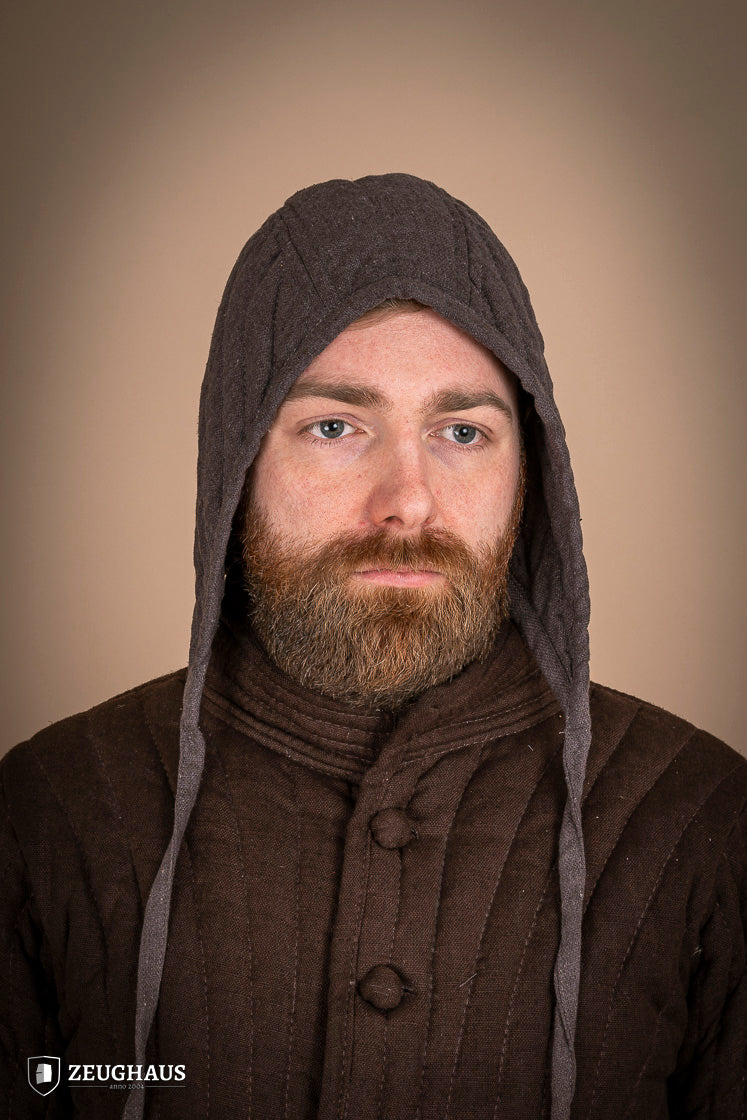 Medieval Padded Coif Brown - Authentic Historical Head Protection for LARP, Cosplay & Reenactment