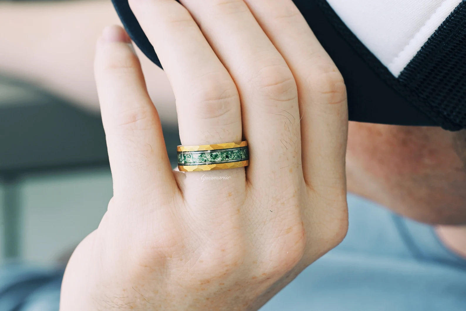 Skye Kite™ Green Moss Agate Couples Ring - Matching Promise Rings for Him & Her - Perfect for Anniversaries, Engagements & Romantic Gifts