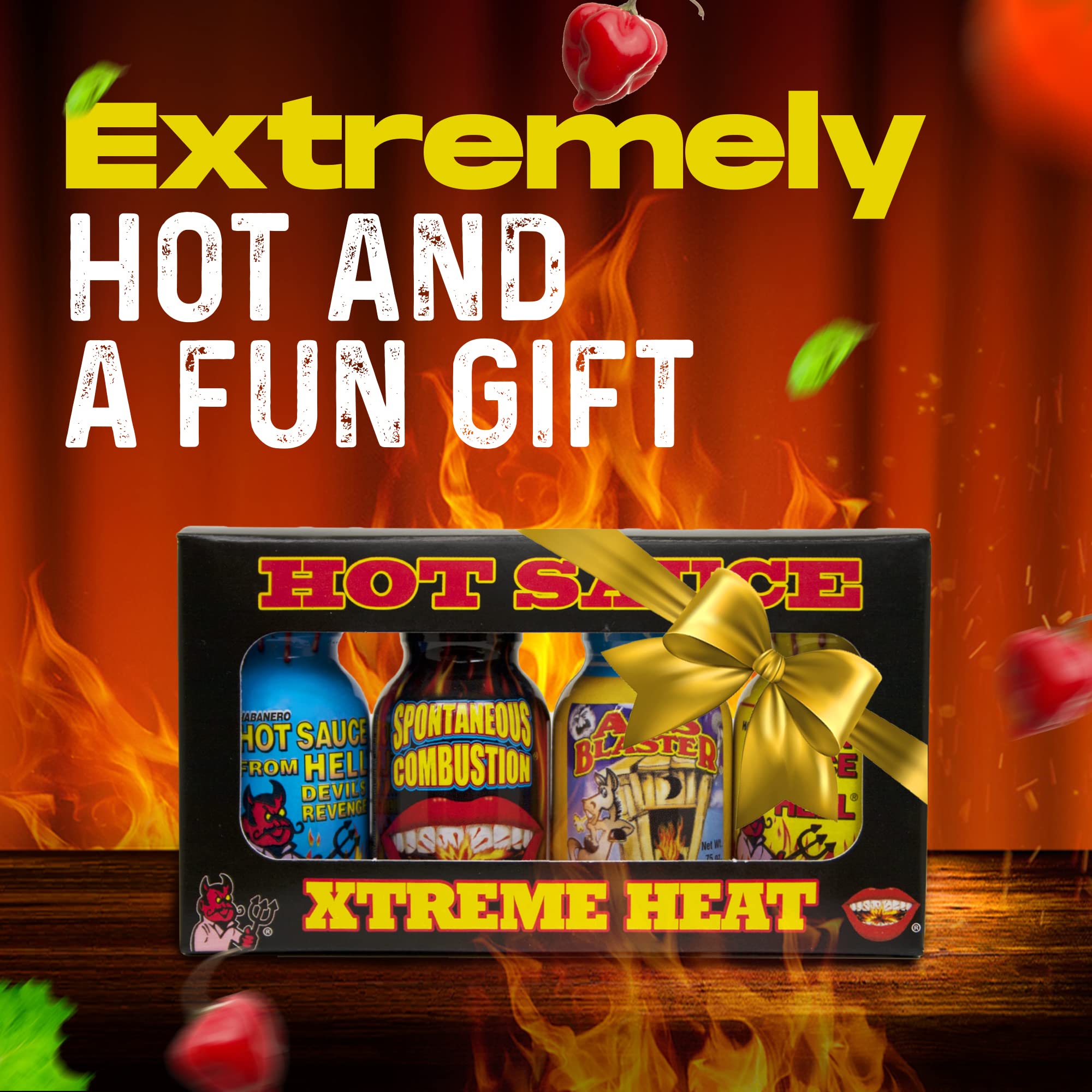 Xtreme Heat Hot Sauce Bottles Gourmet Gift Set - 4 Pack Travel Size Spicy Condiments | Perfect Christmas Gifts for Hot Sauce Lovers | Ideal for Cooking, Grilling & Travel