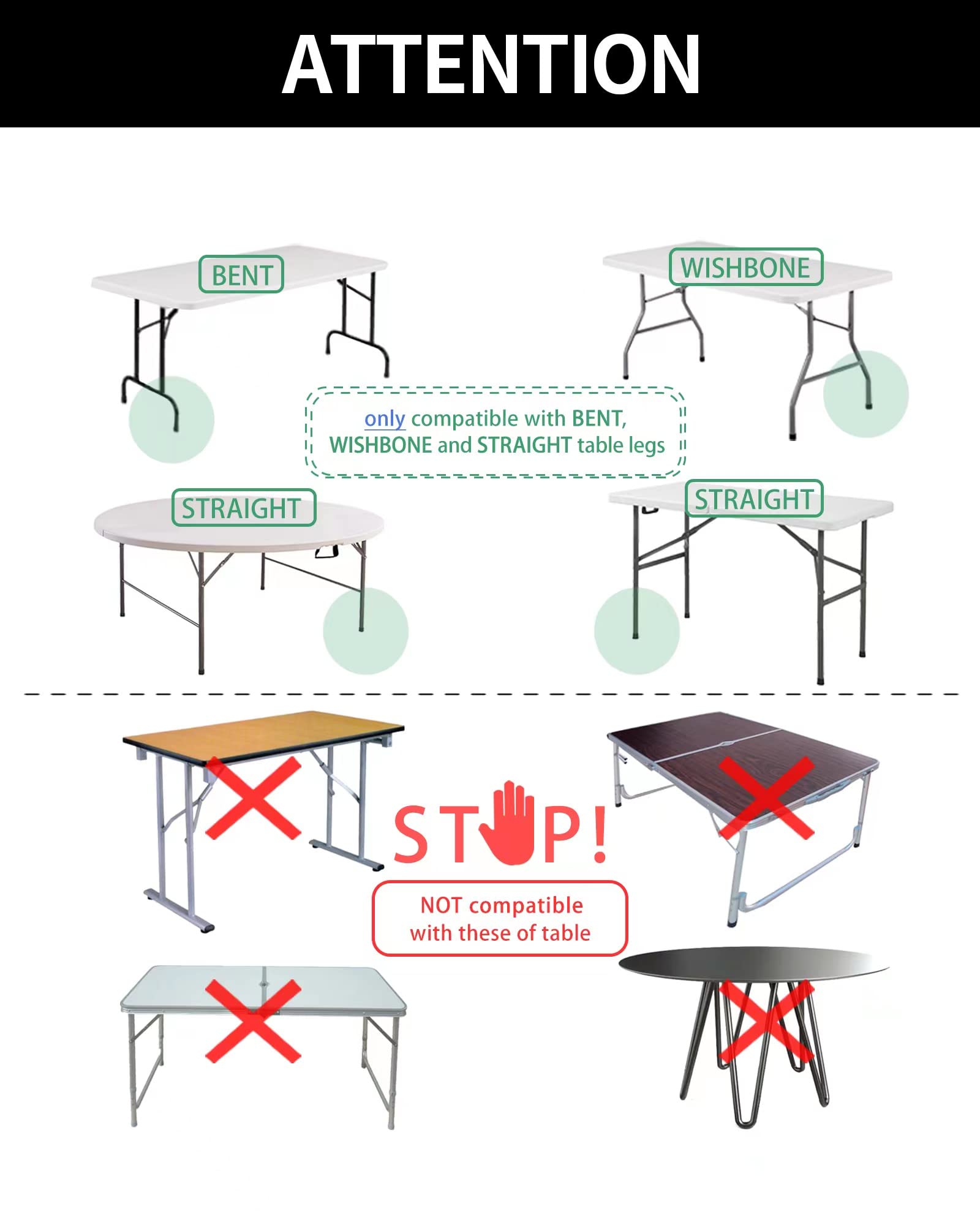 Heavy Duty Adjustable Table Leg Extenders for Folding Tables - 2 Level Height Extensions (4-Pack) | Straight/Bent Leg Design for Back Pain Relief | Perfect for Dining, Office Work & Crafting Tables