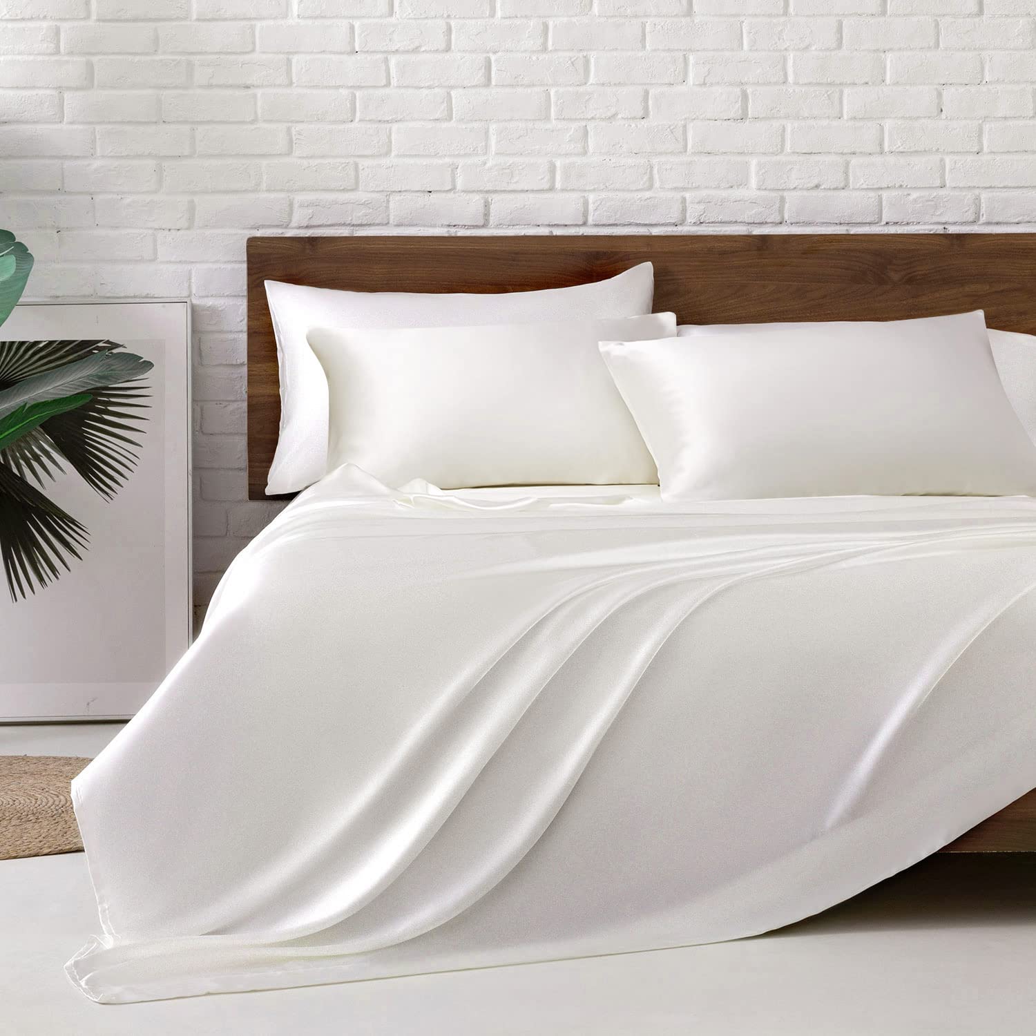 Luxury Satin Bed Sheets Set - 6 Piece King Size Silky Soft Bedding with 15