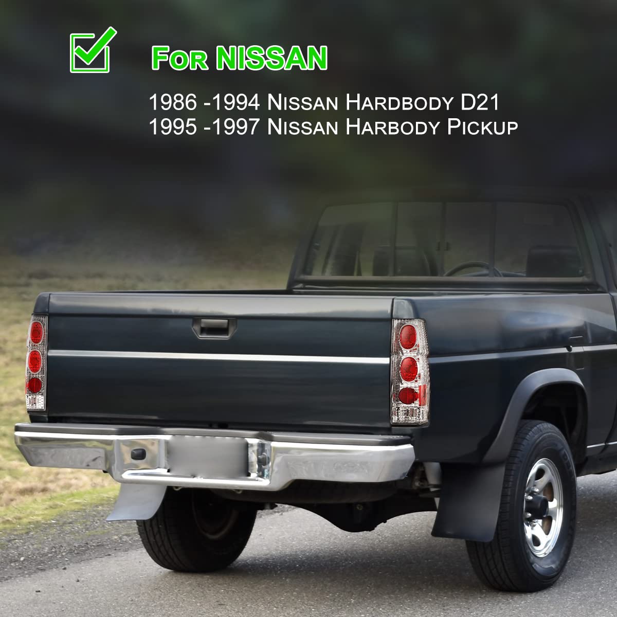 Nixon Offroad Tail Lights for Nissan Hardbody D21 SE XE 1986-1994 & Pickup SE XE 1995-1997 - Chrome Housing Clear Lens Replacement Rear Lamps Assembly (1 Pair) - Perfect for Off-Roading, Truck Restoration & Night Driving Safety