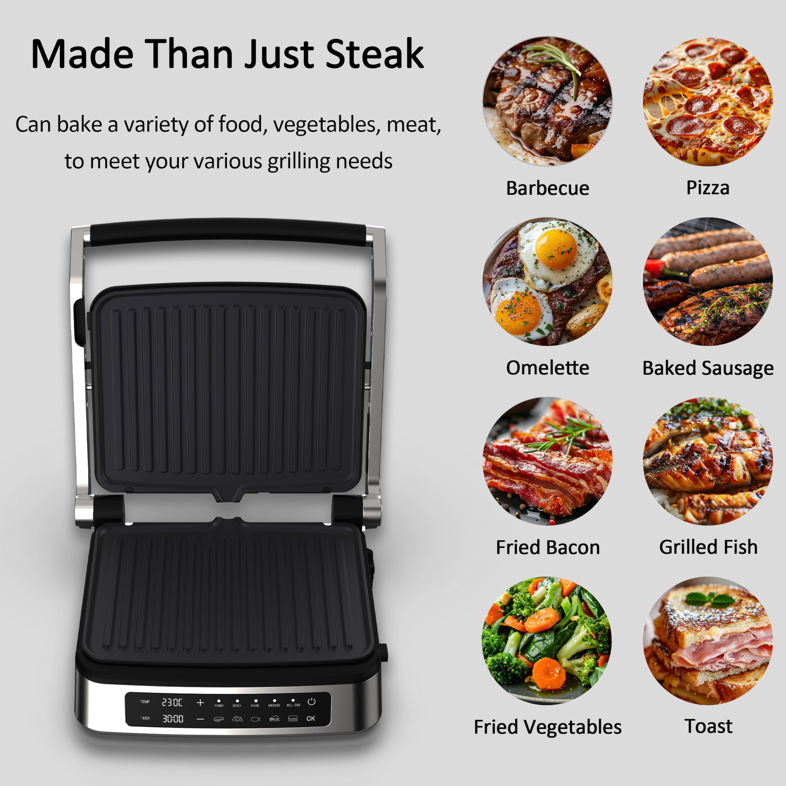 3-in-1 Electric Indoor Grill & Griddle - Non-Stick Plates, 5 Auto Modes, Temp Control & Timer - Perfect for Paninis, Sandwiches & Breakfast Cooking at Home