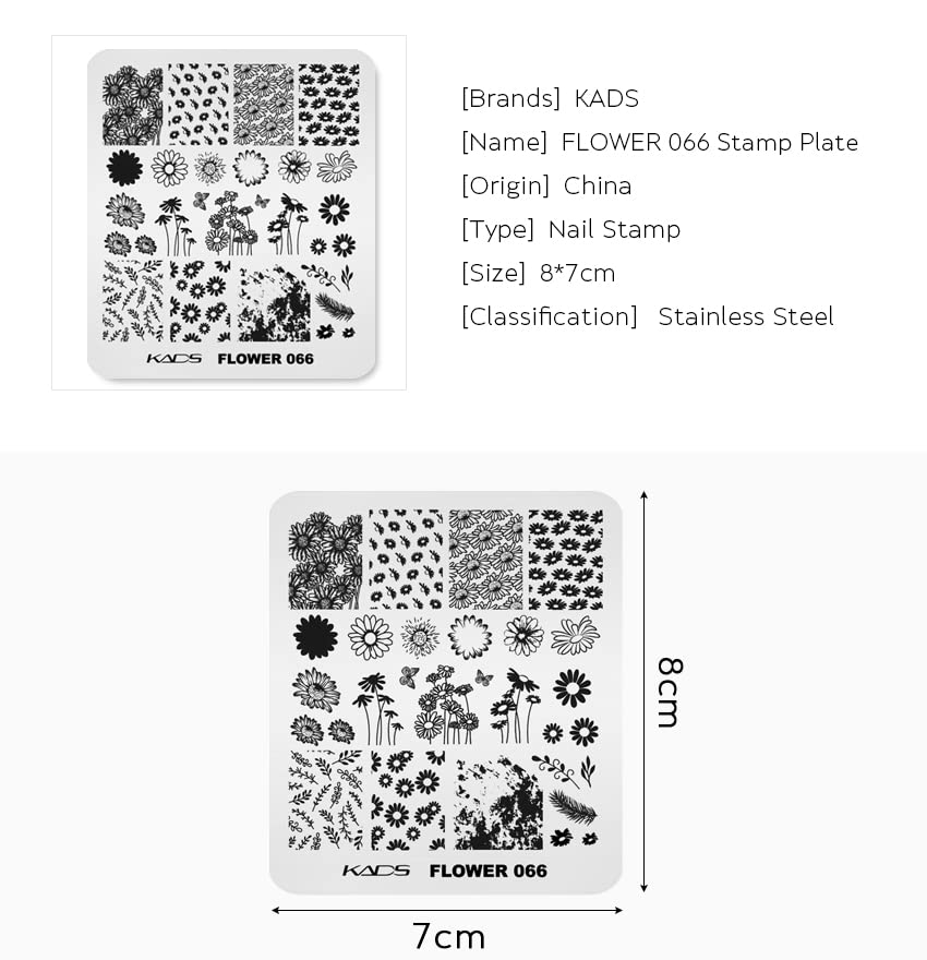 KADS Sunflower Nail Stamping Template - Floral Nail Art Stencil Plate for DIY Nail Decoration (Flower 066) | Professional Manicure Tool for Home & Salon Use