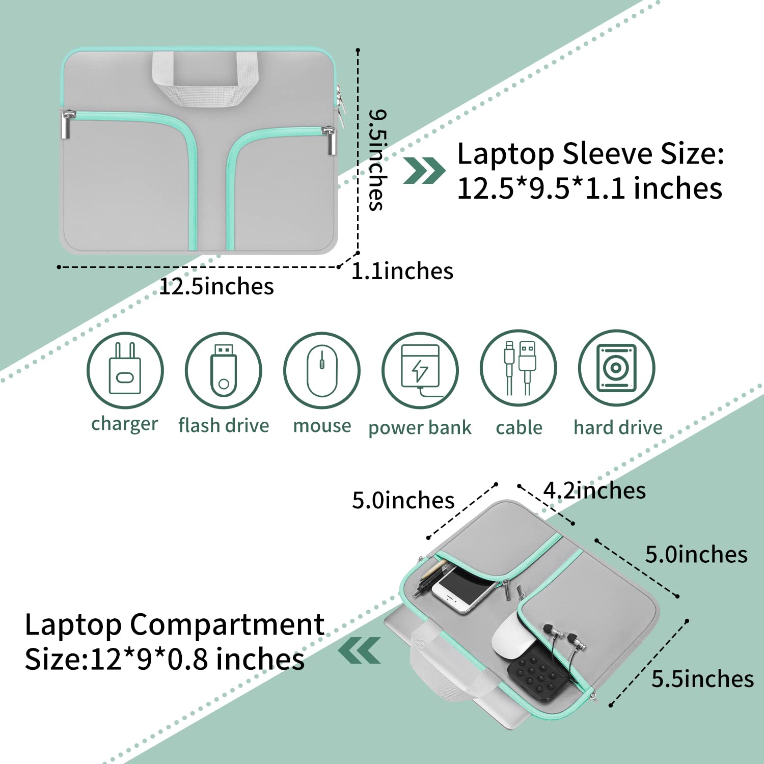 HESTECH Neoprene Laptop Sleeve for 11.6-12.3 Inch Chromebook - Protective Cover Compatible with Acer R11, HP Stream, Samsung, Surface X/7/6/5/4/3/Go, MacBook Air/Pro M2 M1 (Gray Green) - Perfect for School, Office & Travel