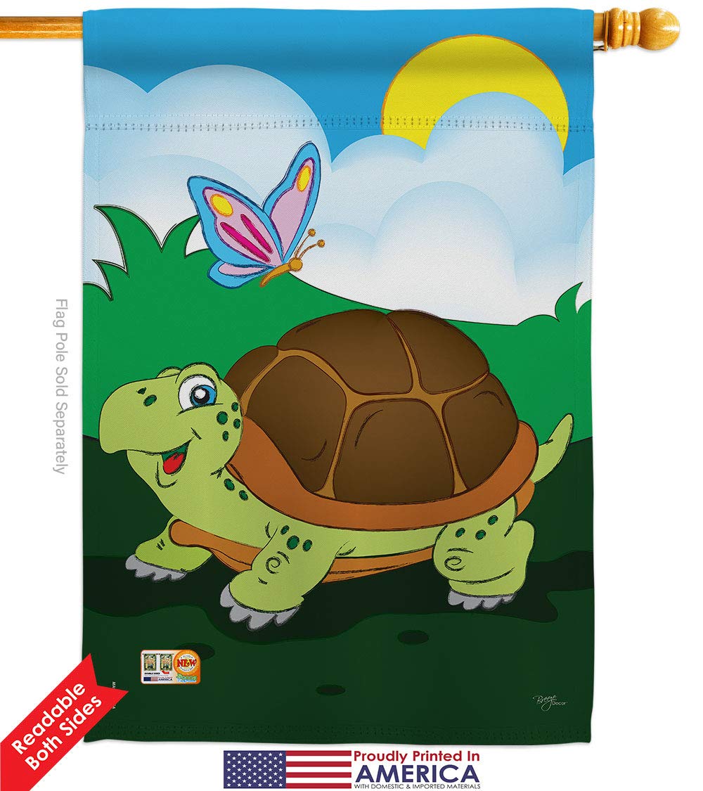 Double-Sided Turtle Garden House Flags Set - 28x40 Inch Outdoor Decorative Yard Banner with Animal Critter Designs (Bee, Ladybug, Pet, Nature) - Perfect for Garden, Patio, Lawn & Home Decor Gifts