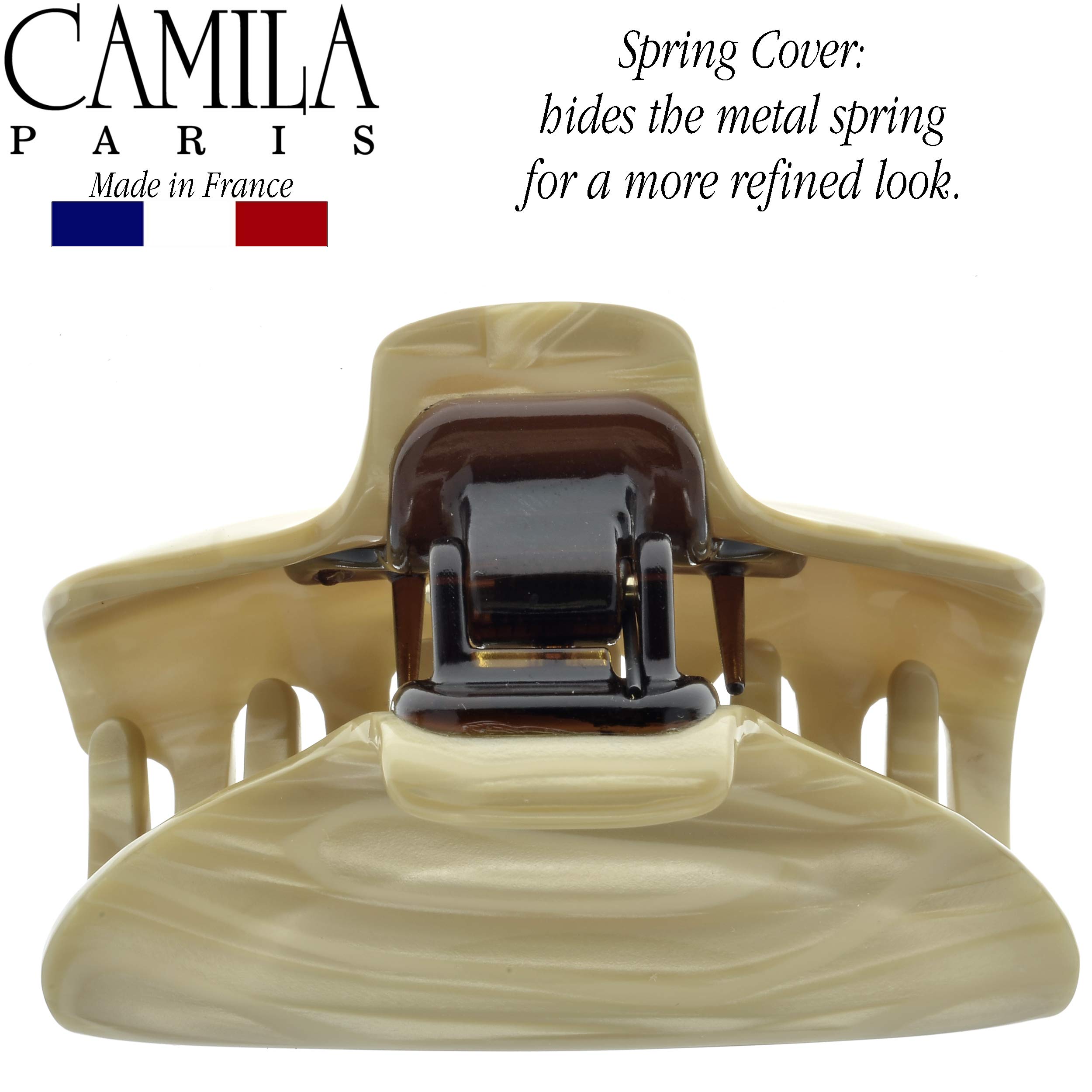 Camila Paris CP2125 French Hair Clip for Women - Strong Hold No Slip Grip Hair Claw Clips for Long Curly Wavy Hair, Beige Hair Accessories Made in France | Perfect for Office, Wedding & Everyday Styling