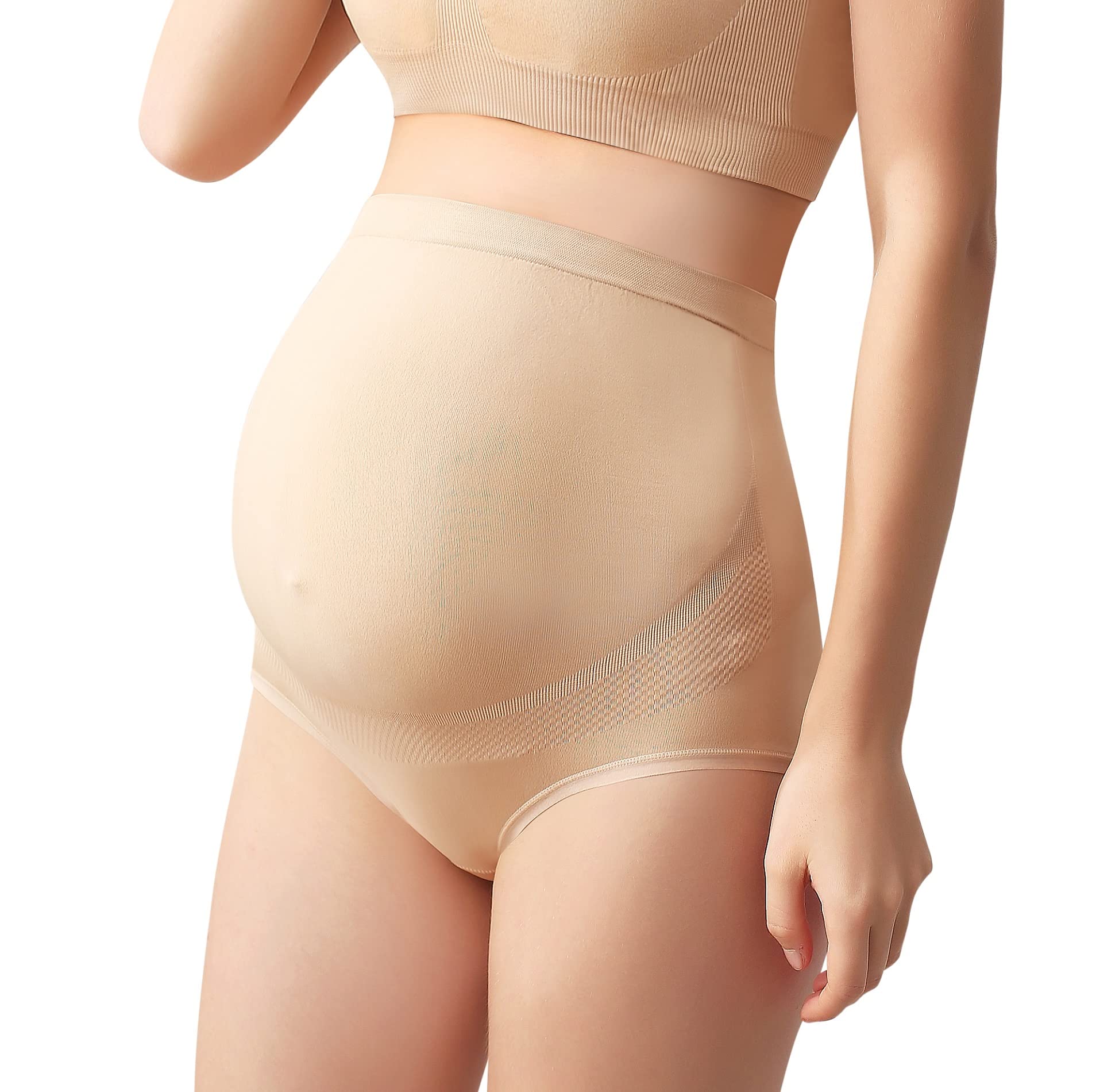Mama Plus Women's High Waist Seamless Maternity Underwear - Over Bump Pregnancy Panties, Soft Nylon Multi-Pack (3/5 Pack) for Comfort & Support During Pregnancy & Postpartum