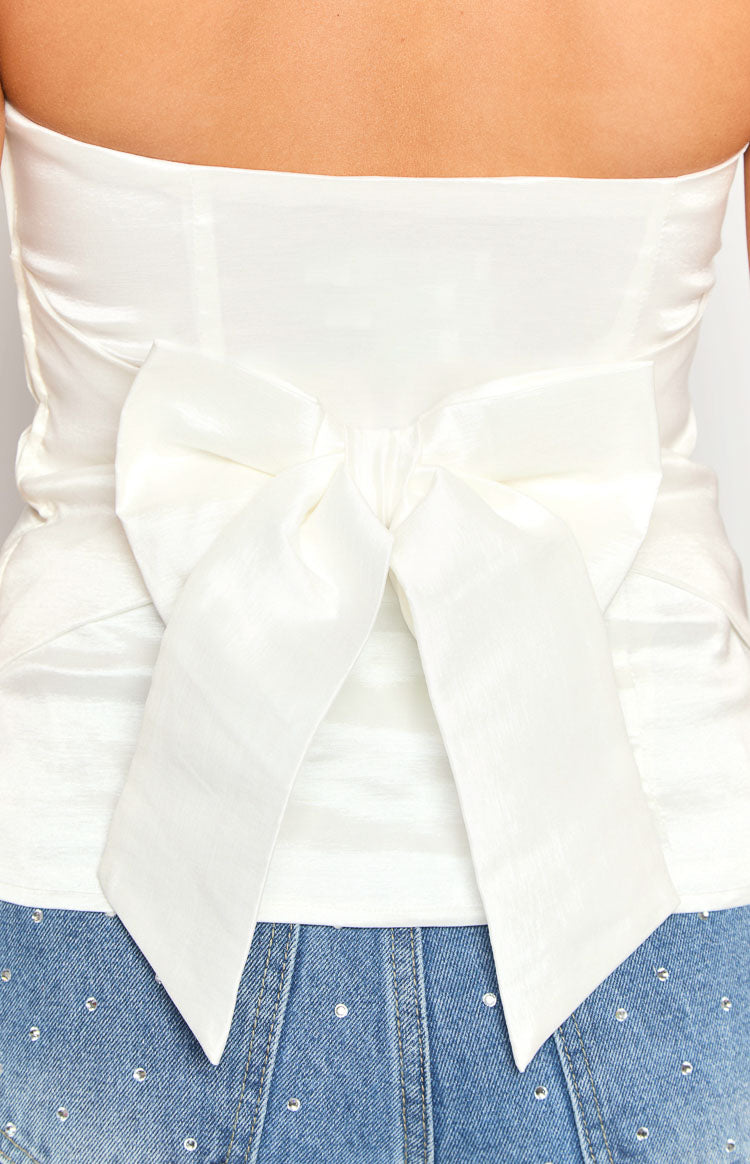 Alix White Bow Strapless Top for Women - Elegant Summer Blouse for Weddings, Parties & Date Nights