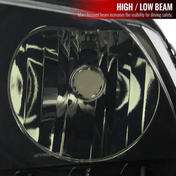 2010-2014 Ford Mustang Headlight Set - Black Housing & Smoke Lens Replacement Headlights - Factory Style LED Headlights for Improved Night Driving & Car Customization