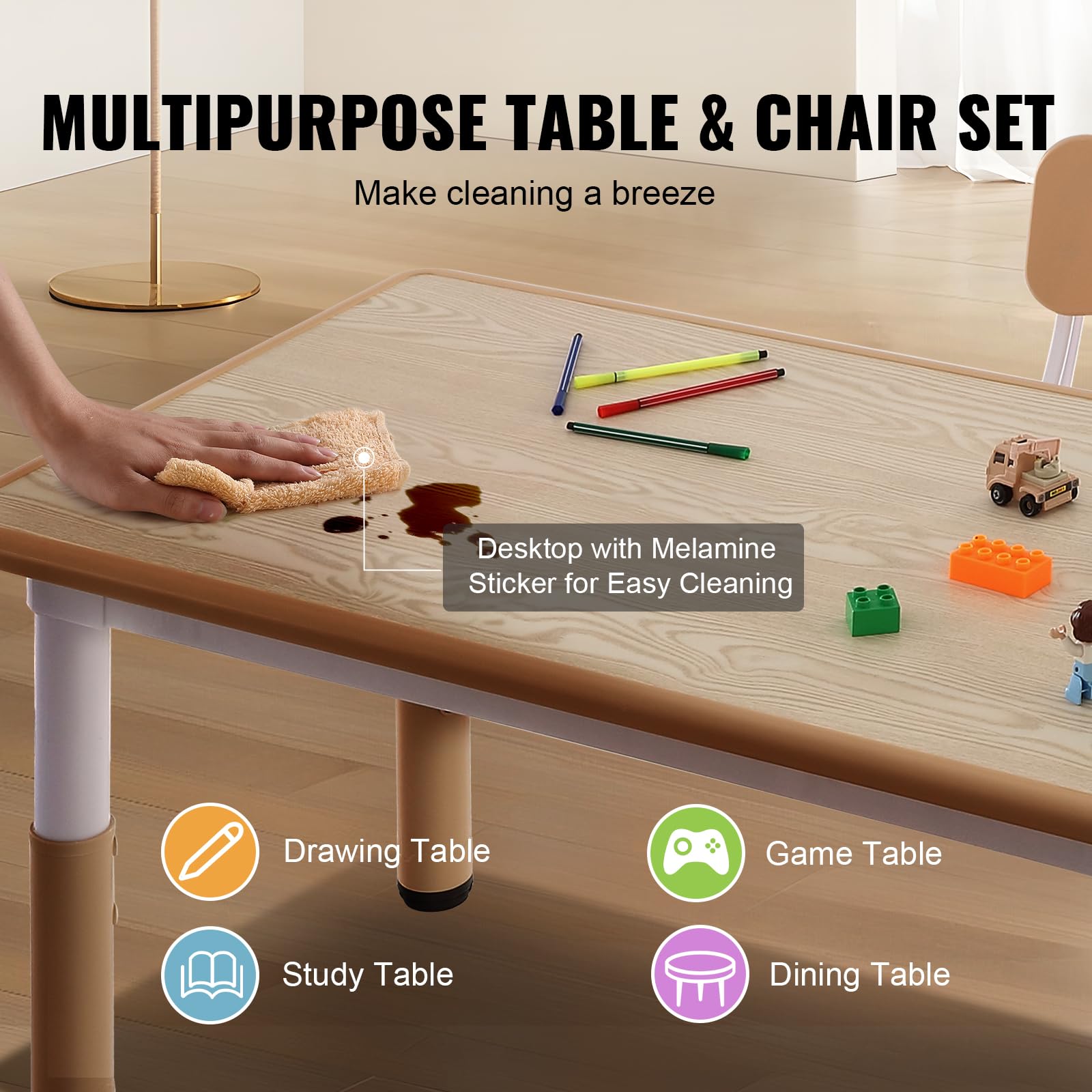 VEVOR Adjustable Kids Table and 4 Chairs Set - Toddler Activity Table with Graffiti Desktop for Art, Crafts, Reading & Learning - Perfect for Playroom, Preschool & Homeschooling