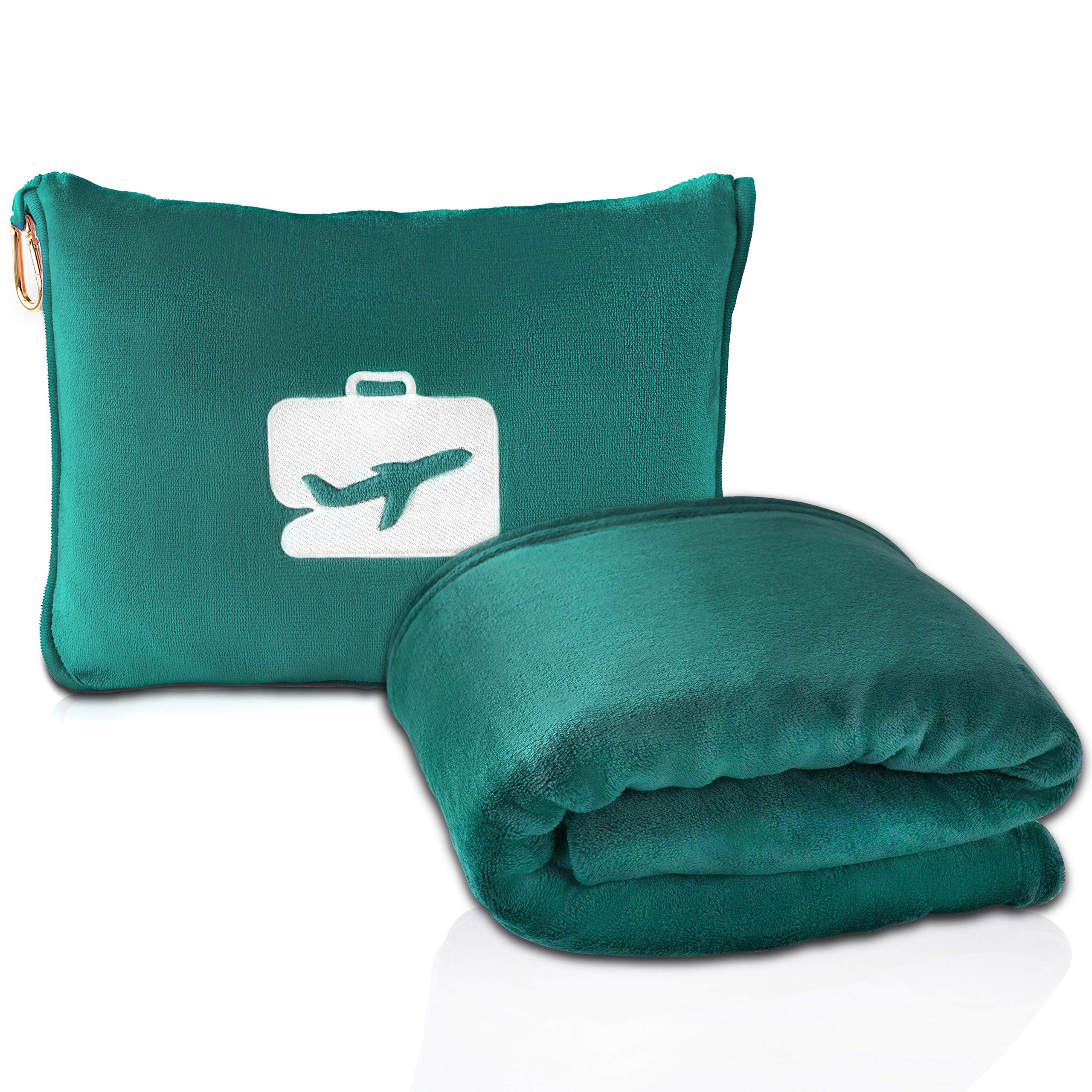 EverSnug Ultra-Soft Travel Blanket and Pillow Set - 65x40 Inch Compact & Lightweight Airplane Blanket with Carry Case, Luggage Sleeve & Backpack Clip - Perfect for Flights, Road Trips & Camping (Teal)