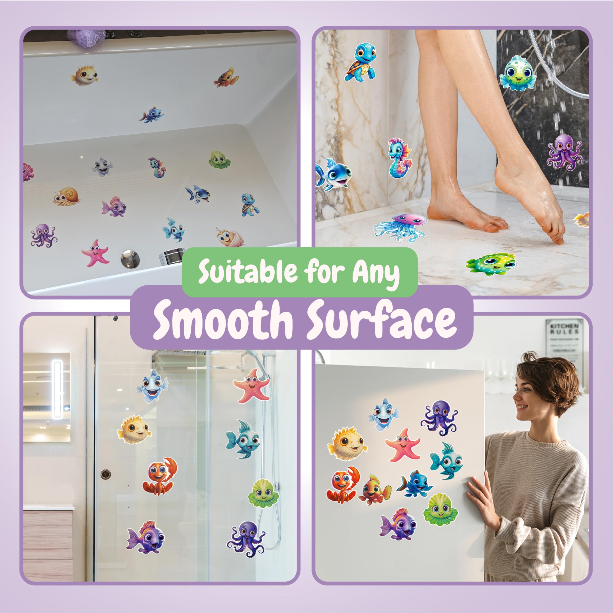 **TEKWAVE Non-Slip Bathtub Stickers for Kids & Toddlers - 20-Pack Anti-Slip Shower Decals with Adhesive Back & Scraper - Safe Bathroom Floor Stickers for Baby, Elderly & Pets - Perfect for Wet Showers, Tubs & Slippery Surfaces**