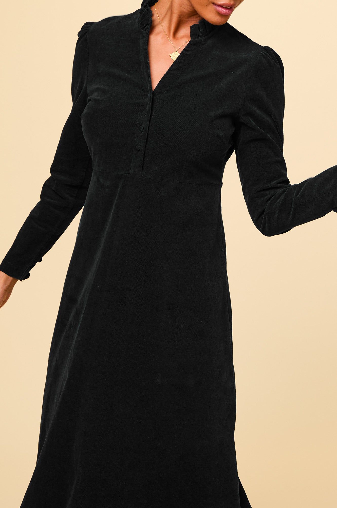 Percy Midi Stretch Corduroy Dress for Women | Soft Comfortable Black Corduroy Skirt Dress | Perfect for Fall Winter Outfits, Office Wear & Casual Dates