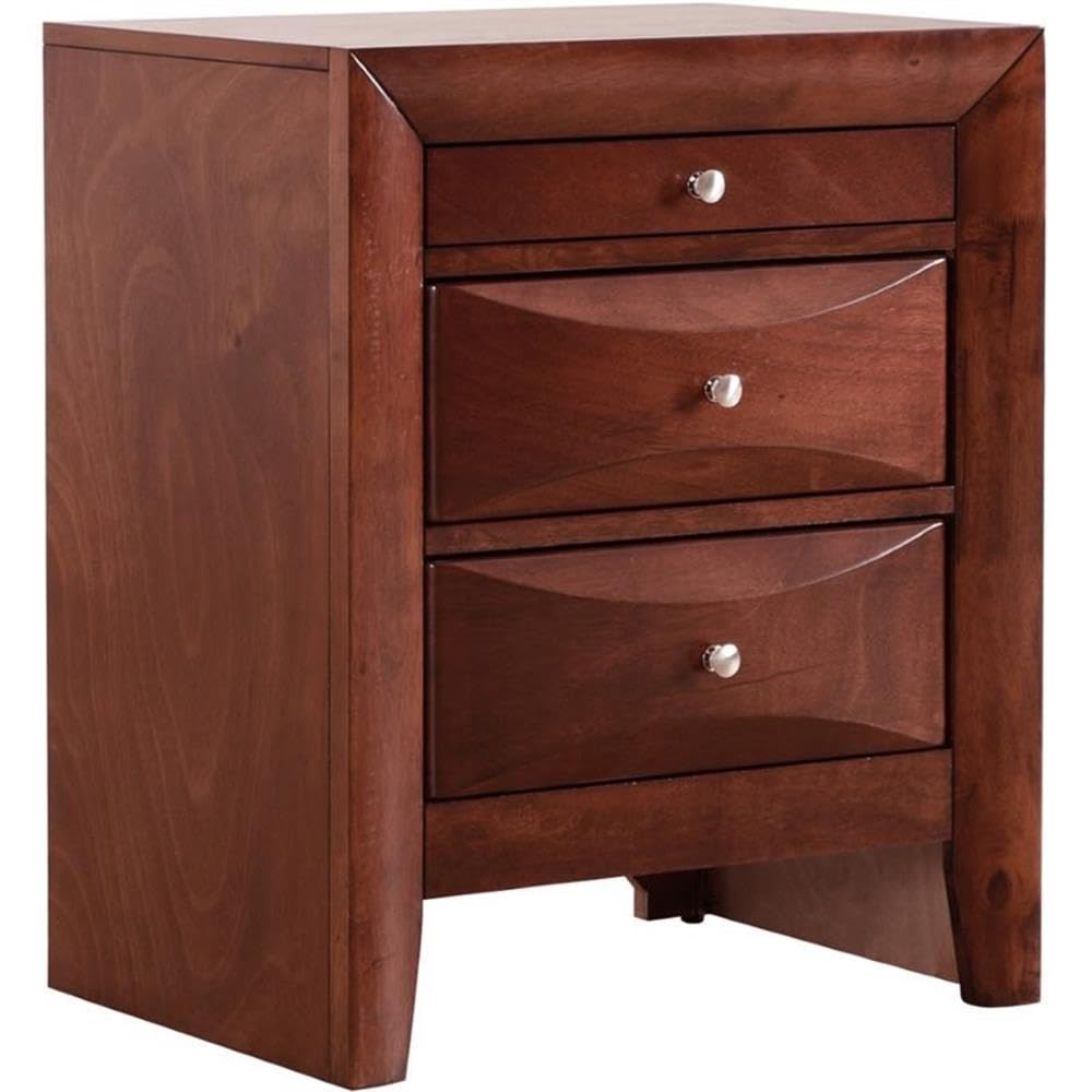 Glory Furniture Marilla 3-Drawer Cherry Wood Nightstand - Bedside Table for Bedroom, Living Room & Guest Room Storage