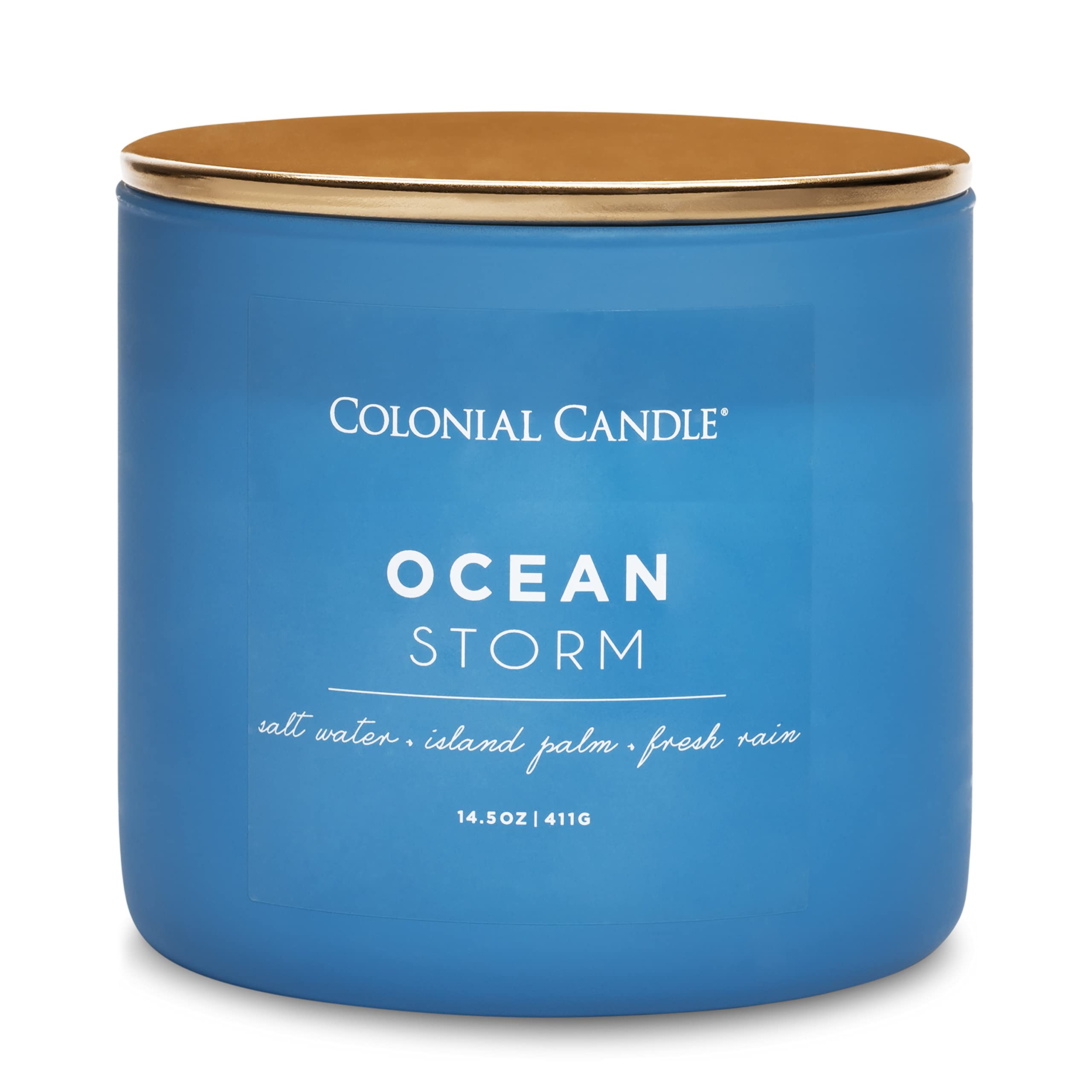 Colonial Candle Ocean Storm Scented Jar Candle - 3 Wick Blue Candle (14.5 oz, 60-Hour Burn) | Pop of Color Collection | Perfect for Home Decor, Relaxation & Aromatherapy