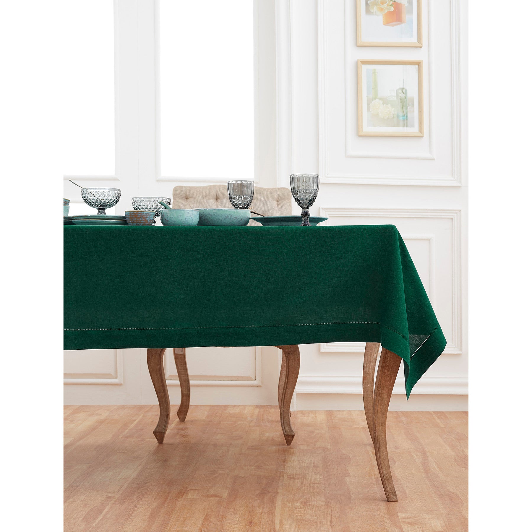 Elegant Classic Hemstitch Tablecloth - Premium Cotton Linen Table Cover for Dining Room, Wedding, Party & Special Occasions