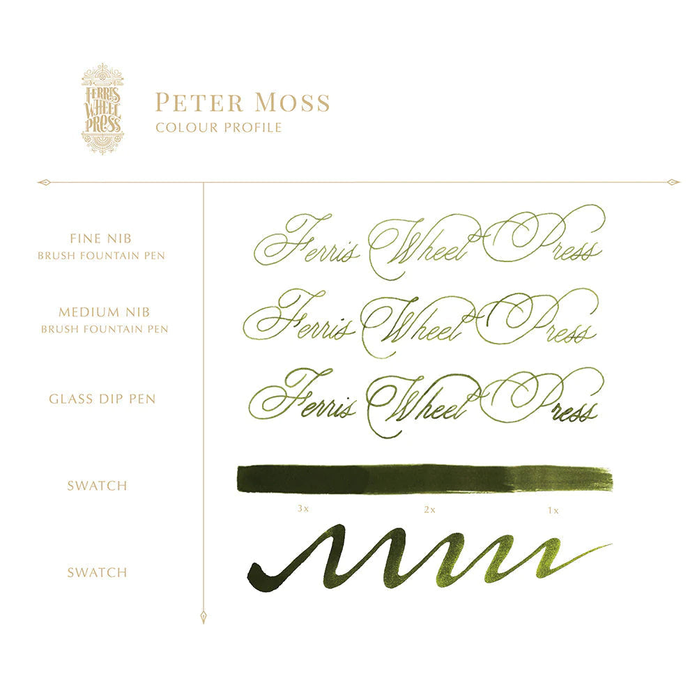 Ferris Wheel Press Peter Moss Fountain Pen Ink - Premium Bottled Ink for Calligraphy, Journaling & Artistic Writing - Perfect for Fountain Pens, Dip Pens & Art Projects