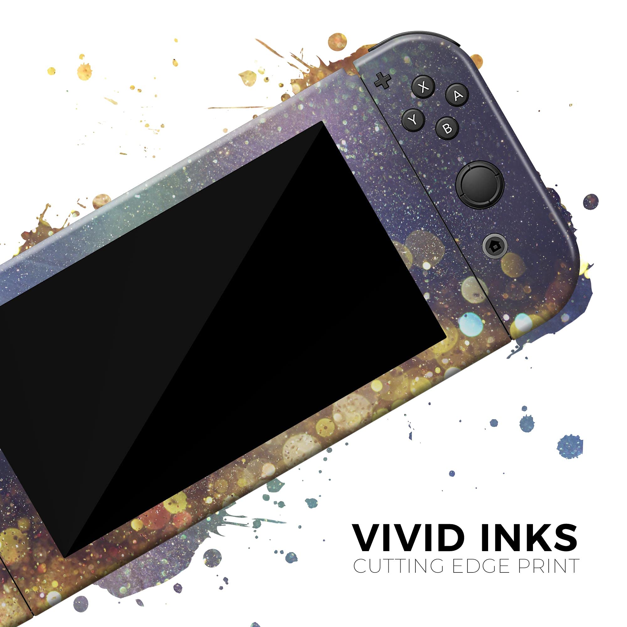 Nintendo Switch & Joy-Con Protective Vinyl Skin Decal - Scratch-Resistant Removable Wrap Cover - Gold Sparkle Multicolor Design - Perfect for Gaming, Travel & Custom Console Protection