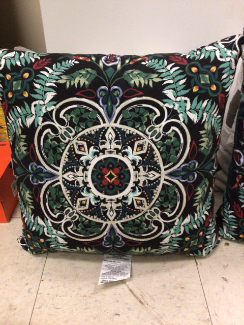 Black Floral Outdoor Pillow - Waterproof Decorative Throw Cushion for Patio, Garden, Poolside & Porch - Perfect for Outdoor Furniture and Summer Decor