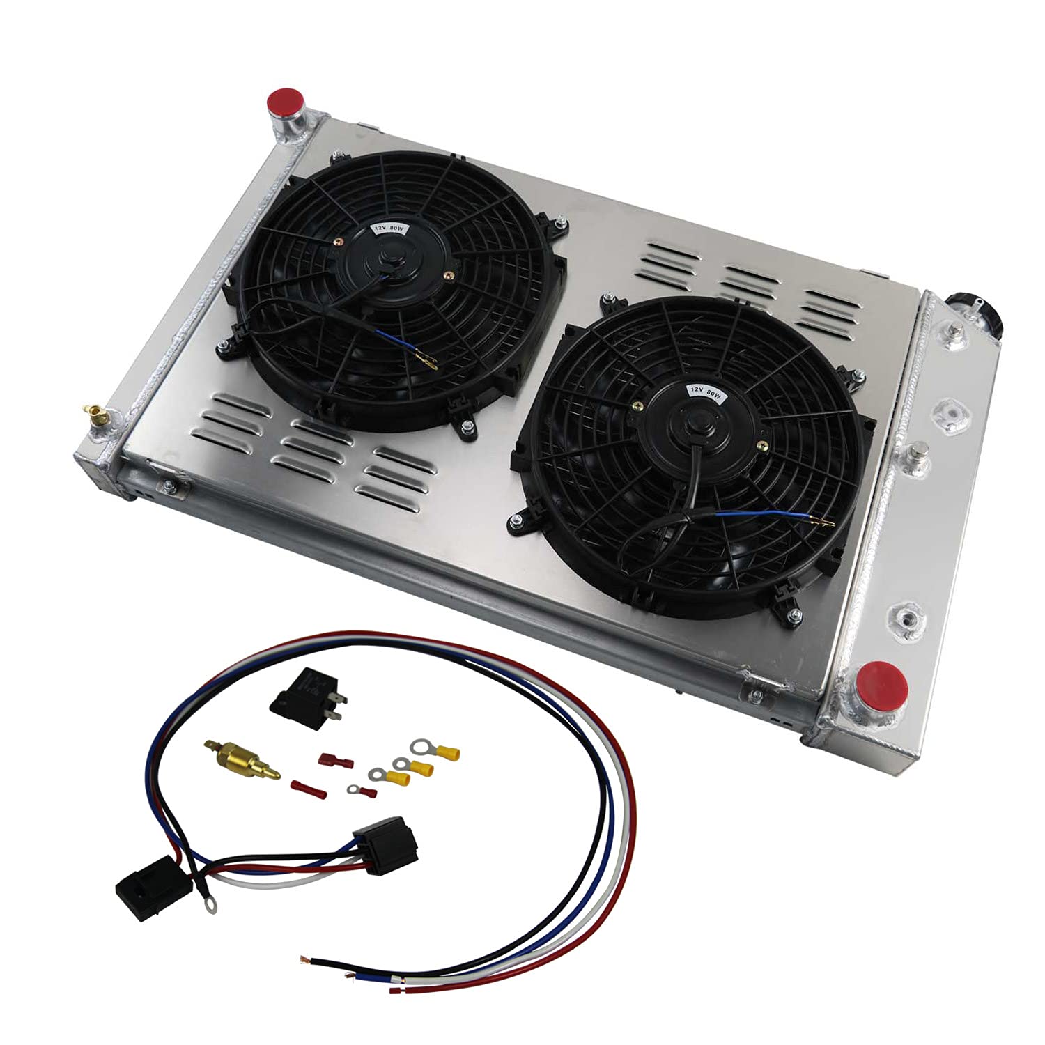 ECMRAD 3-Row Aluminum Radiator with Shroud & 12